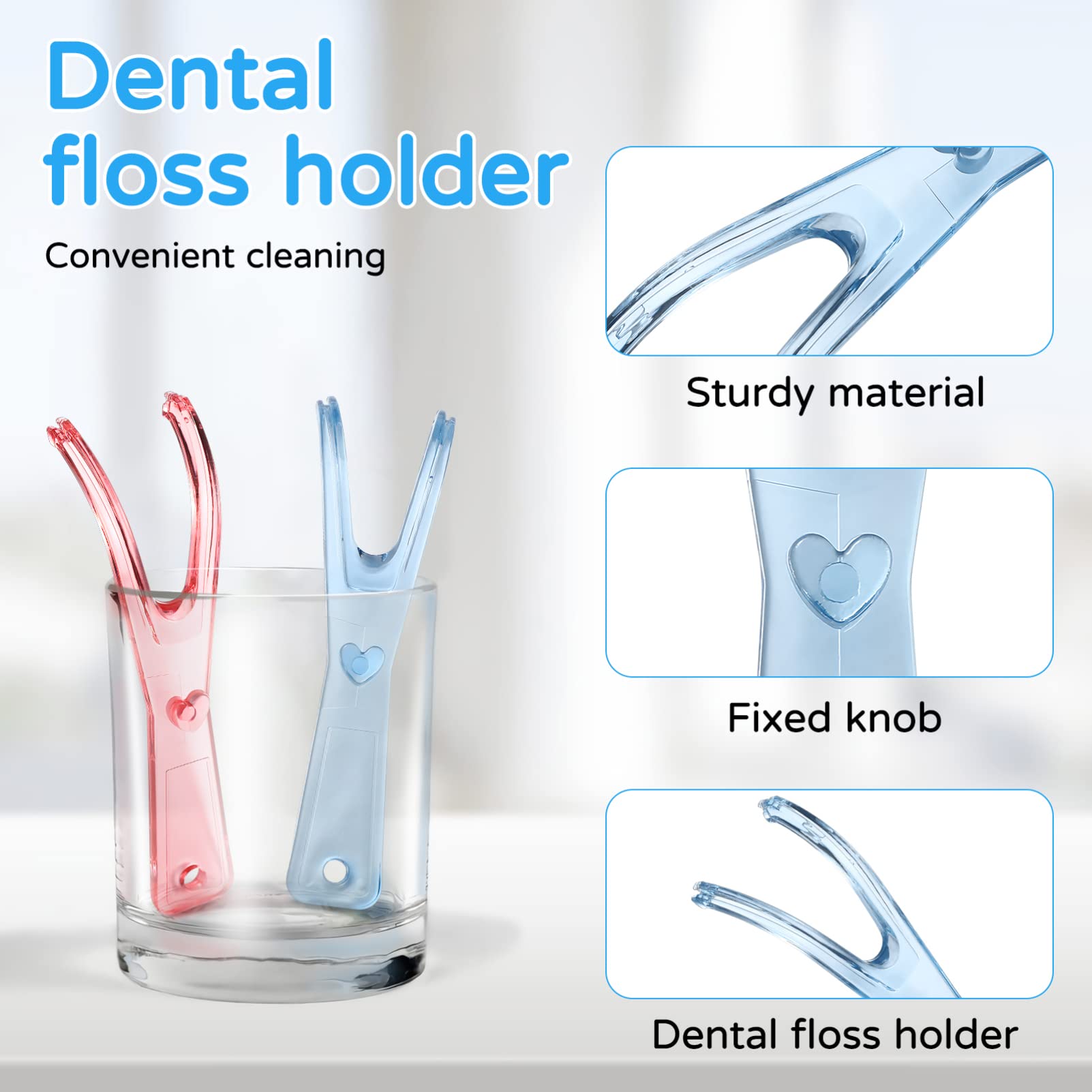 Healifty Reusable Dental Floss Holder - 2 Pack Teeth Cleaning Floss Handle with Replacements (Pink & Blue) | Perfect for Travel, Home & Office Oral Care