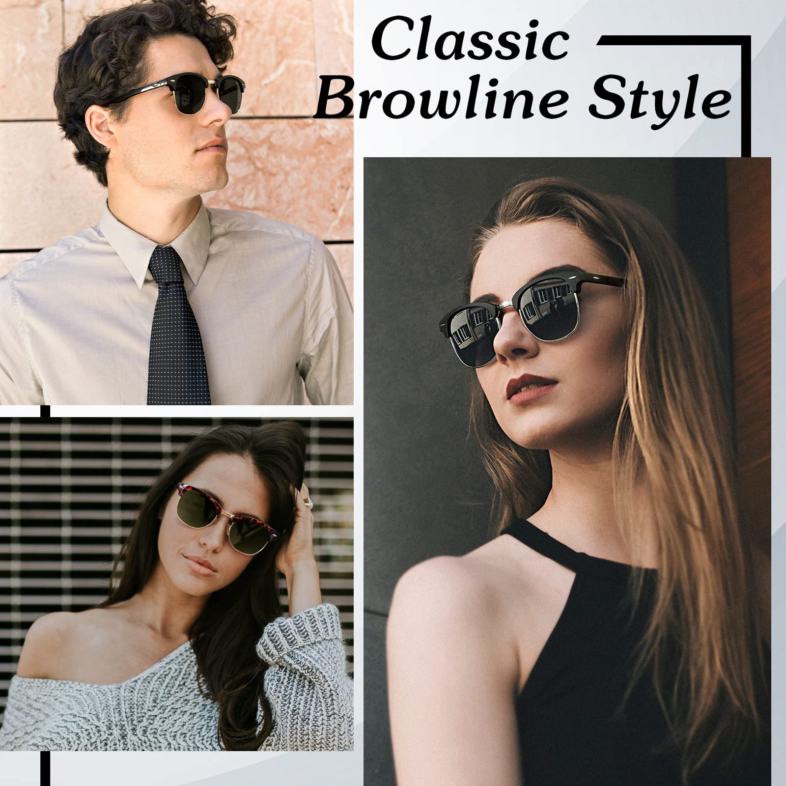 Polarized Sunglasses for Men & Women - UV400 Protection Retro Semi-Rimless Shades - Perfect for Driving, Fishing & Outdoor Activities