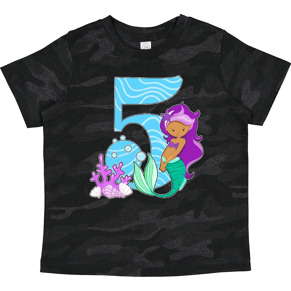 Inktastic Fifth Birthday Mermaid Toddler T-Shirt - Cute Mermaid Design for Girls' 5th Birthday Party Outfit & Casual Wear