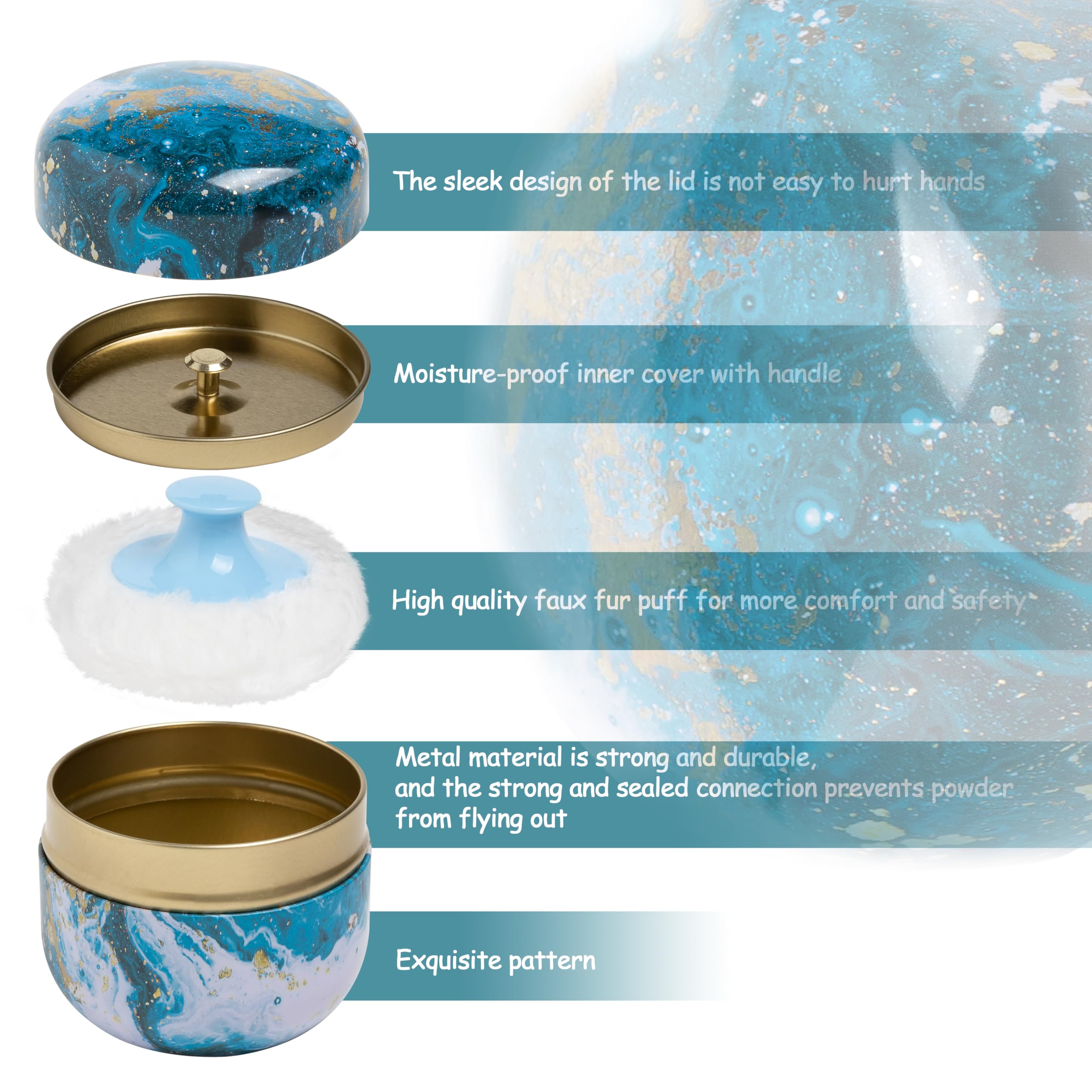 Premium Powder Puff & Loose Powder Container Set for Baby & Women - Travel-Friendly Body Dusting Powder Case with Soft Puff - Perfect for Makeup Touch-Ups & On-the-Go Use (Vast Universe Design)