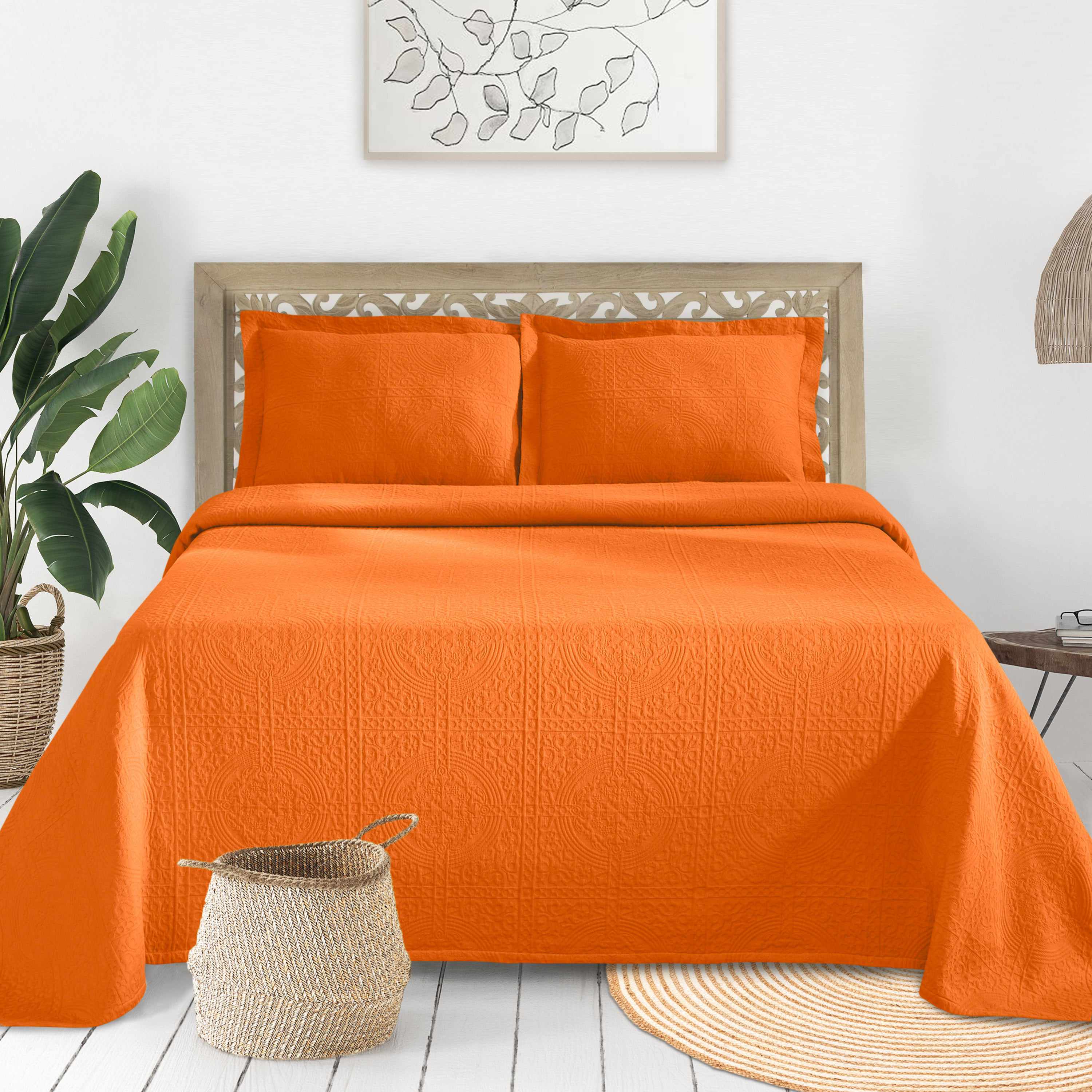 100% Cotton Jacquard Matelassé Fleur De Lis Bedspread Set - Luxury Queen Size Bedding Coverlet with Elegant Floral Design - Perfect for Master Bedroom, Guest Room & Hotel Decor