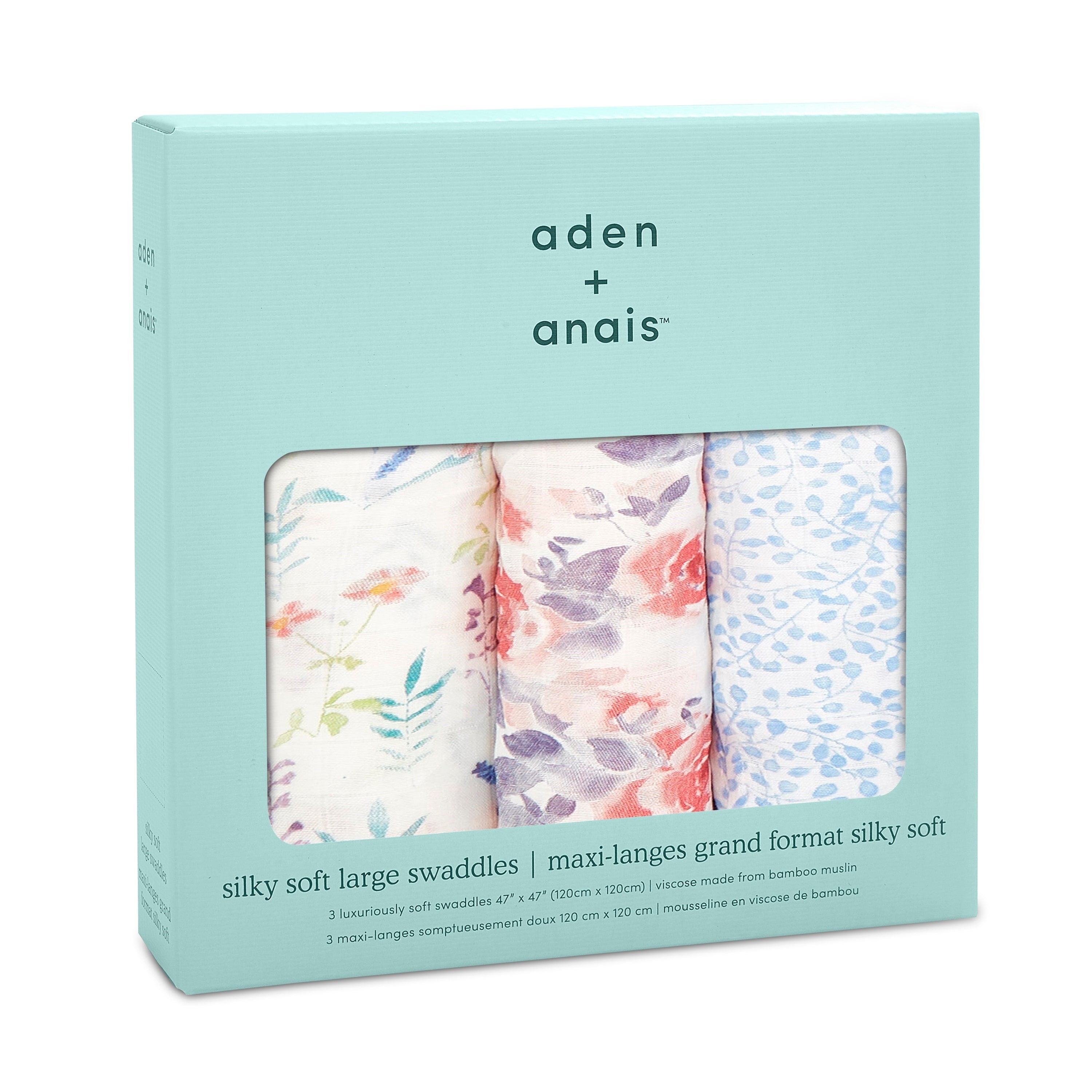 Aden + Anais Soft Bamboo Fiber Baby Swaddle Blankets 3-Pack - Ultra Gentle & Breathable for Newborns, Infants & Toddlers - Perfect for Swaddling, Nursing, Stroller & Car Seat Cover