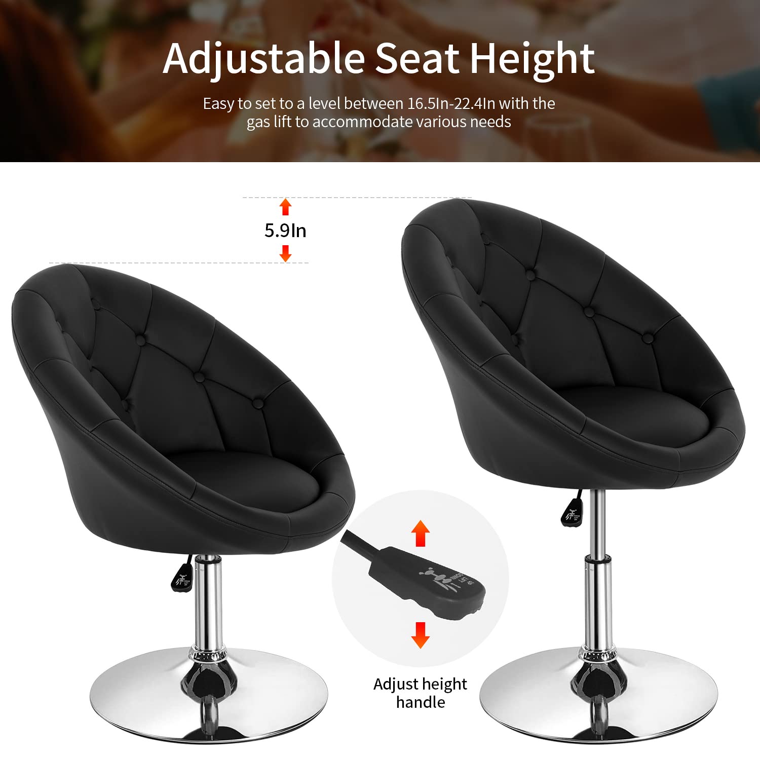 Modern Adjustable Swivel Makeup Chair - PU Leather Vanity Stool with Round Back, Height Adjustable for Living Room, Bedroom & Dressing Room - Grey Accent Chair for Makeup Table, Small Desk & Beauty Salon