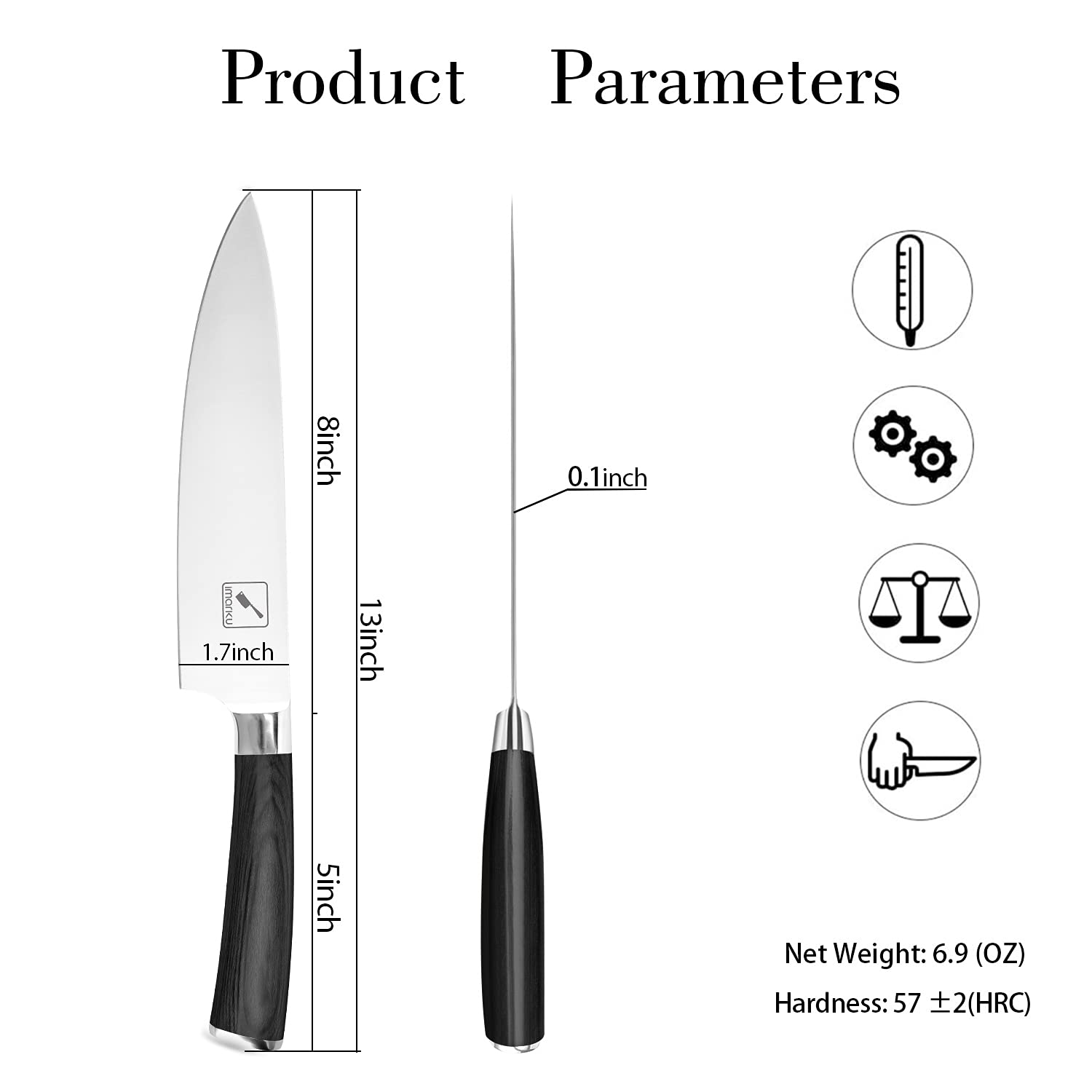 **Imarku 8 Inch Professional Japanese Chef Knife - Premium SUS440A Stainless Steel Sharp Kitchen Knife with Ergonomic Black Handle - Ideal for Slicing, Dicing & Chopping - Perfect Gift for Home Cooks & Culinary Enthusiasts**