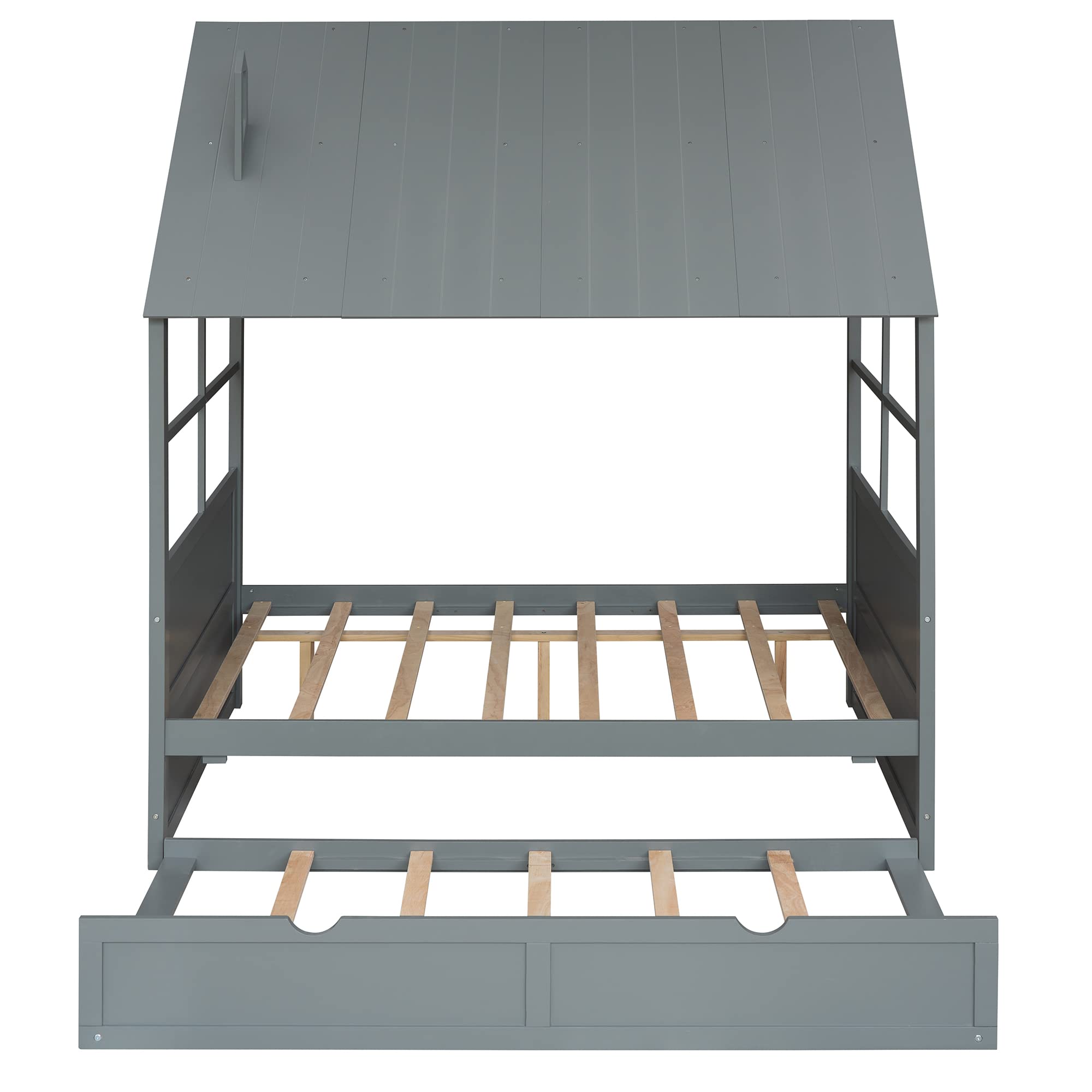 SOFTSEA Full Size House Daybed with Trundle - Sturdy Platform Bed Frame, No Box Spring Required - Perfect for Guest Rooms, Kids' Rooms & Small Spaces