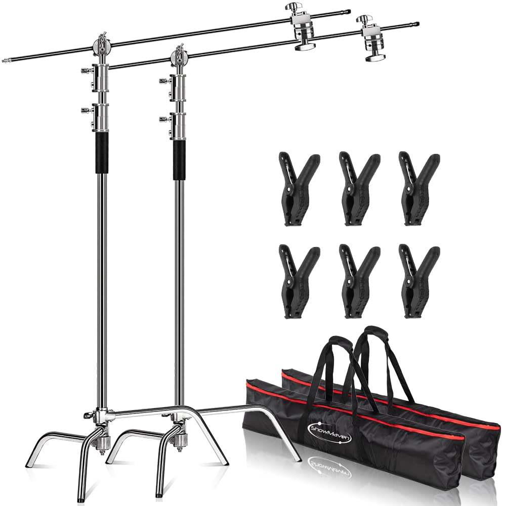 2 Pack Heavy Duty C-Stand Light Stand with 4ft/120cm Holding Arm & Grip Heads - Professional Studio Equipment for Video Reflectors, Monolights & Photography Gear | Perfect for Film Sets, Photo Studios & YouTube Content Creation