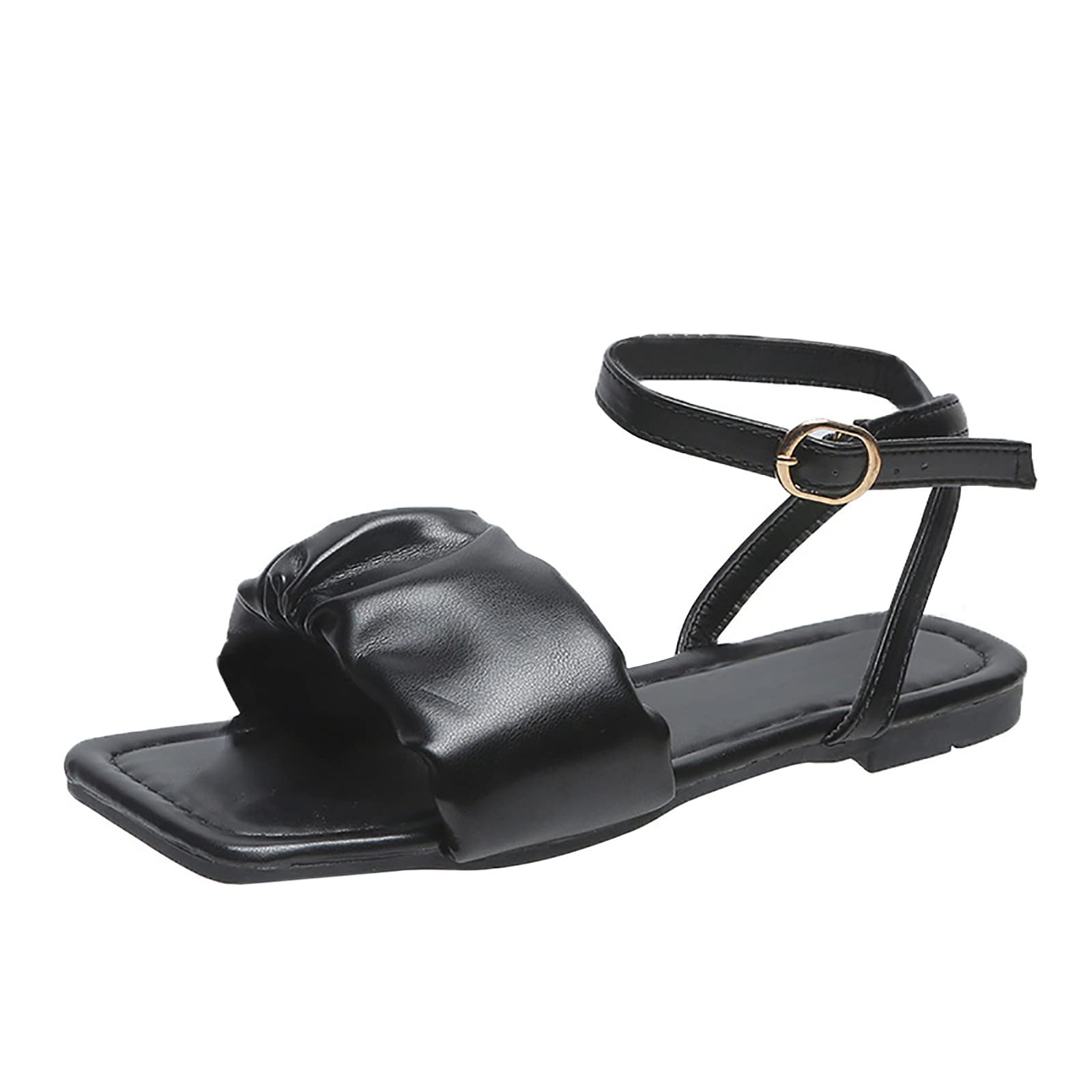 Women's Casual Open Toe Sandals - Comfortable Rubber Flat Heel Slippers with Buckle Design for Spring & Summer (Black, Size 9.5-10) | Perfect for Beach, Vacation, and Everyday Wear