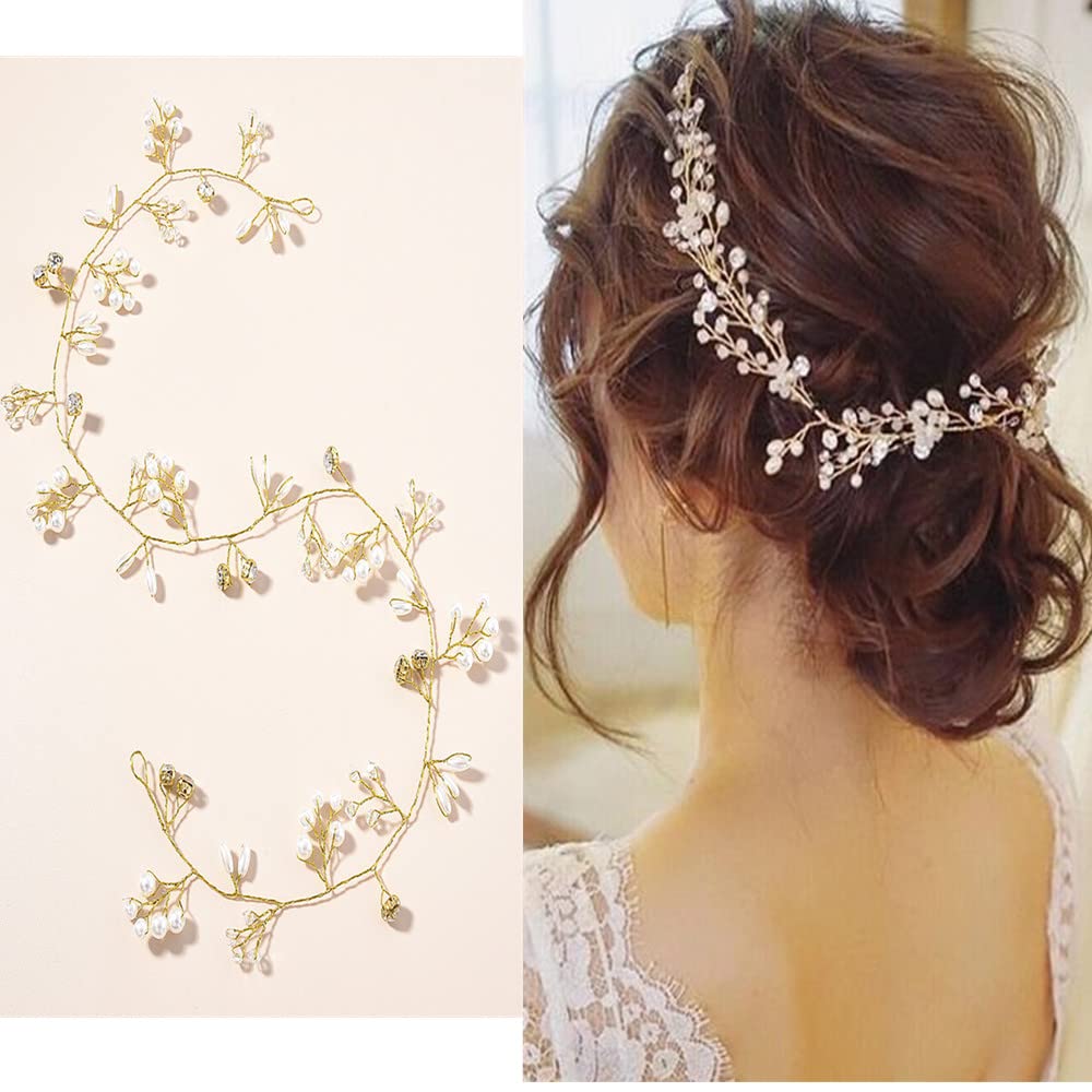 Elegant Crystal Pearl Hair Accessories for Women & Girls - 50cm Bridal Wedding Hairpieces for Special Occasions & Parties
