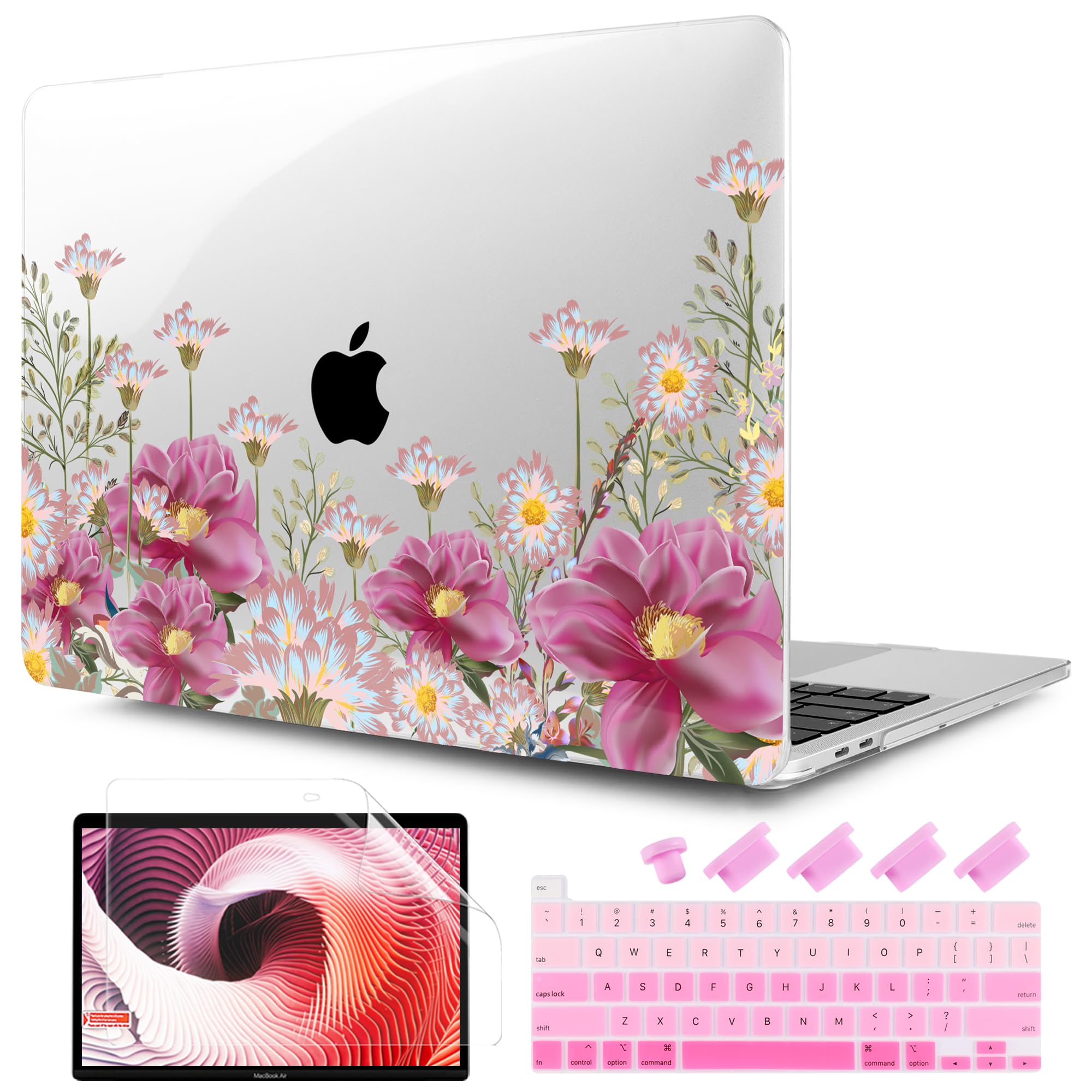 TwoL Hard Plastic Protective Case Cover for MacBook Pro 13 inch (2020-2022 Models A2338 M2/M1 A2289 A2251) with Keyboard Skin & Screen Protector - Field Flower Design | Perfect for Office, School & Travel Use