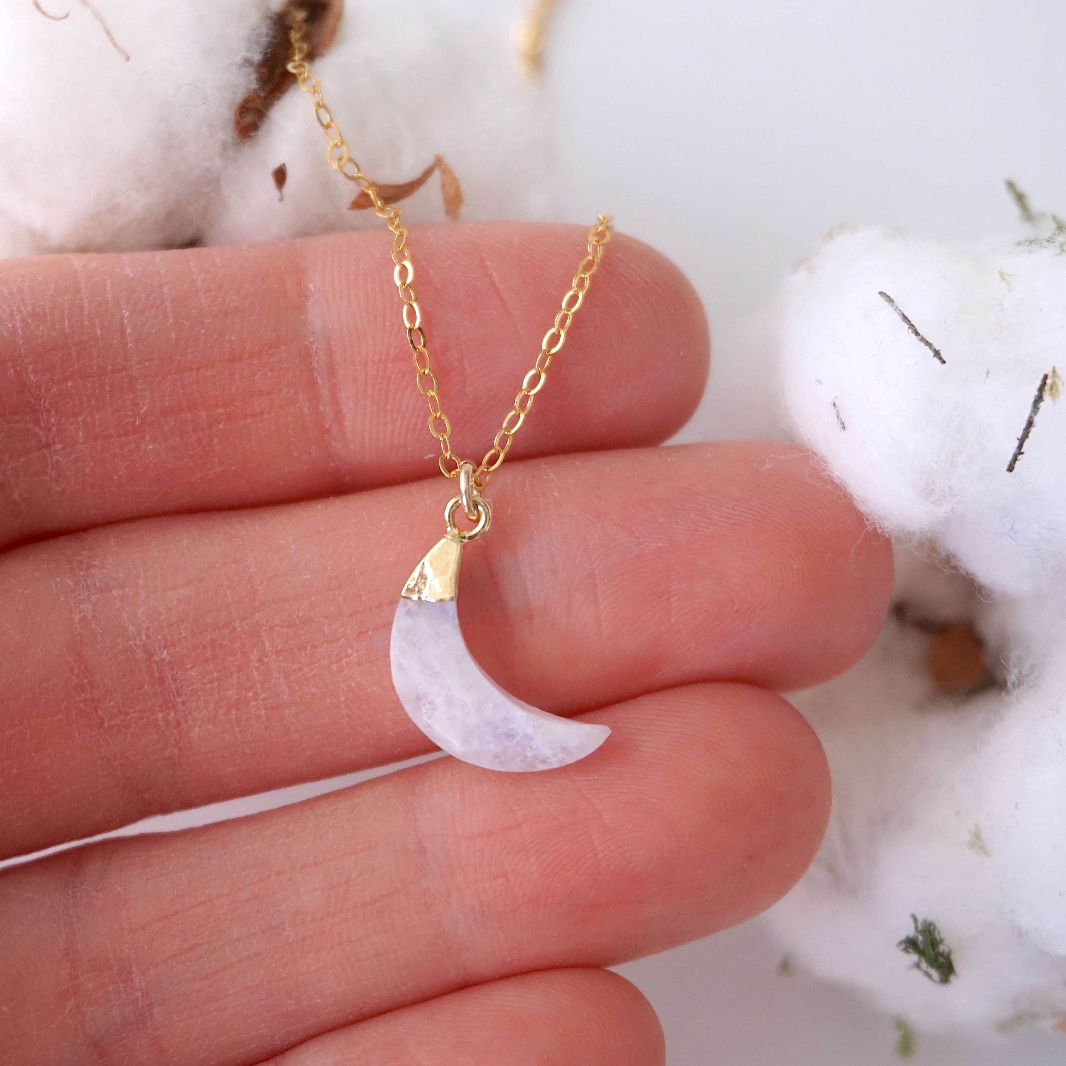 14K Gold Filled Rainbow Moonstone Necklace with Crescent Moon Charm - Elegant Boho Jewelry for Women, Perfect for Everyday Wear & Special Occasions
