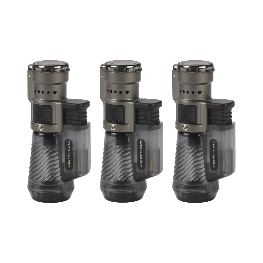 Vertigo by Lotus Cyclone Triple Torch Cigar Lighter - Clear Windproof Butane Lighter for Cigars, Cigarettes & Outdoor Use - Perfect for Smoking, Camping & Travel Accessories