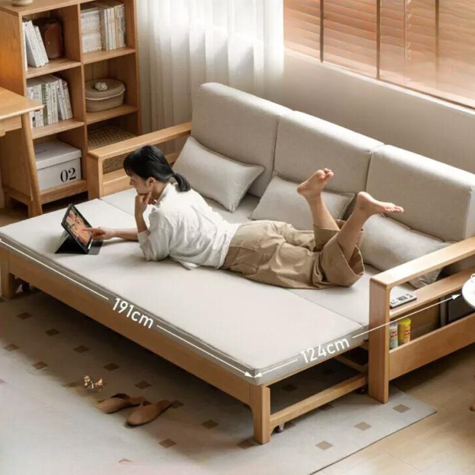 Solid Oak & Beech Wood Sleeper Sofa - Convertible Couch Bed for Living Room, Guest Room & Small Spaces - Durable & Stylish Furniture for Home & Office