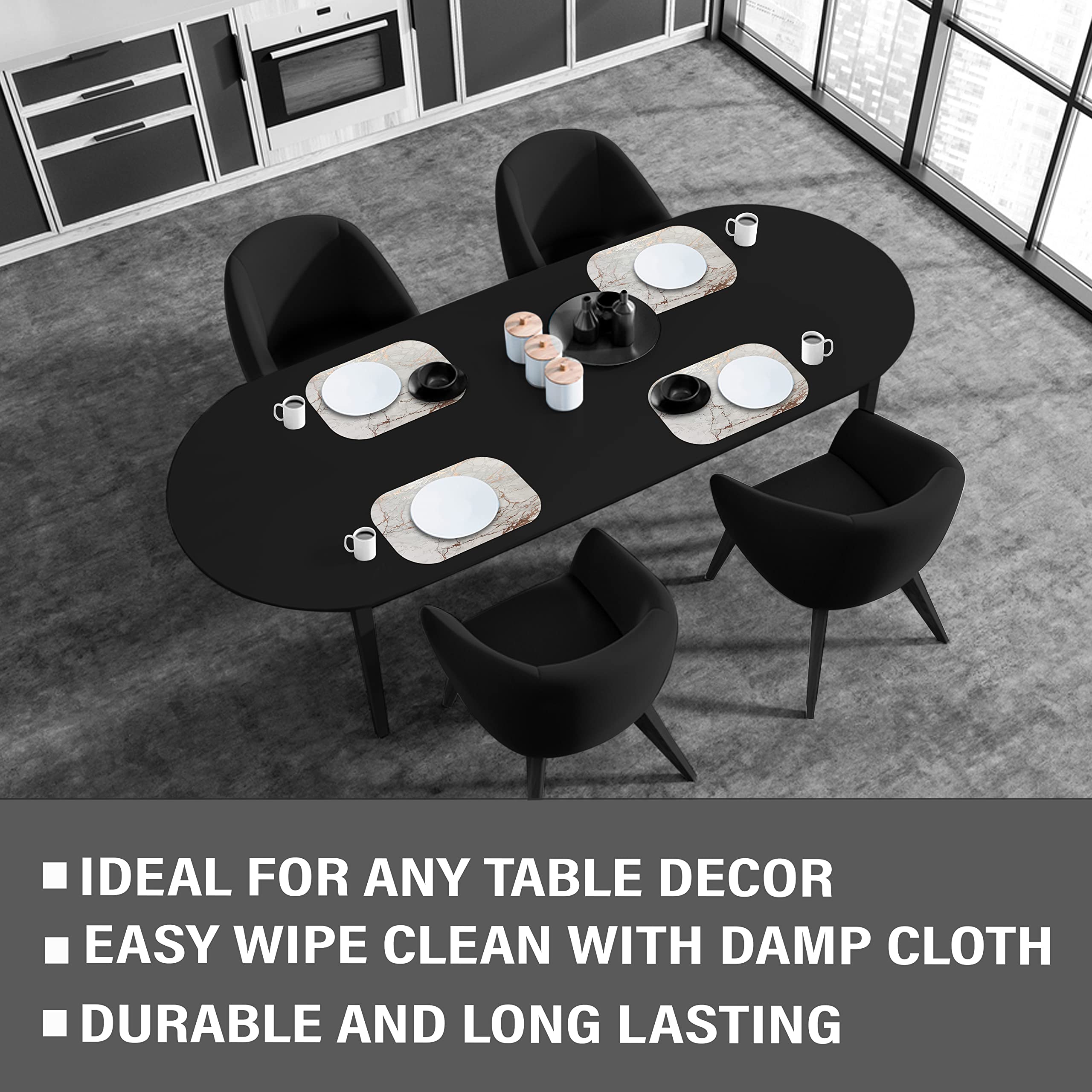 Elegant Rose Gold Marble Oval Cork Placemats Set of 2 - Heat Resistant, Non-Slip, Easy Clean Dining Table Mats (12
