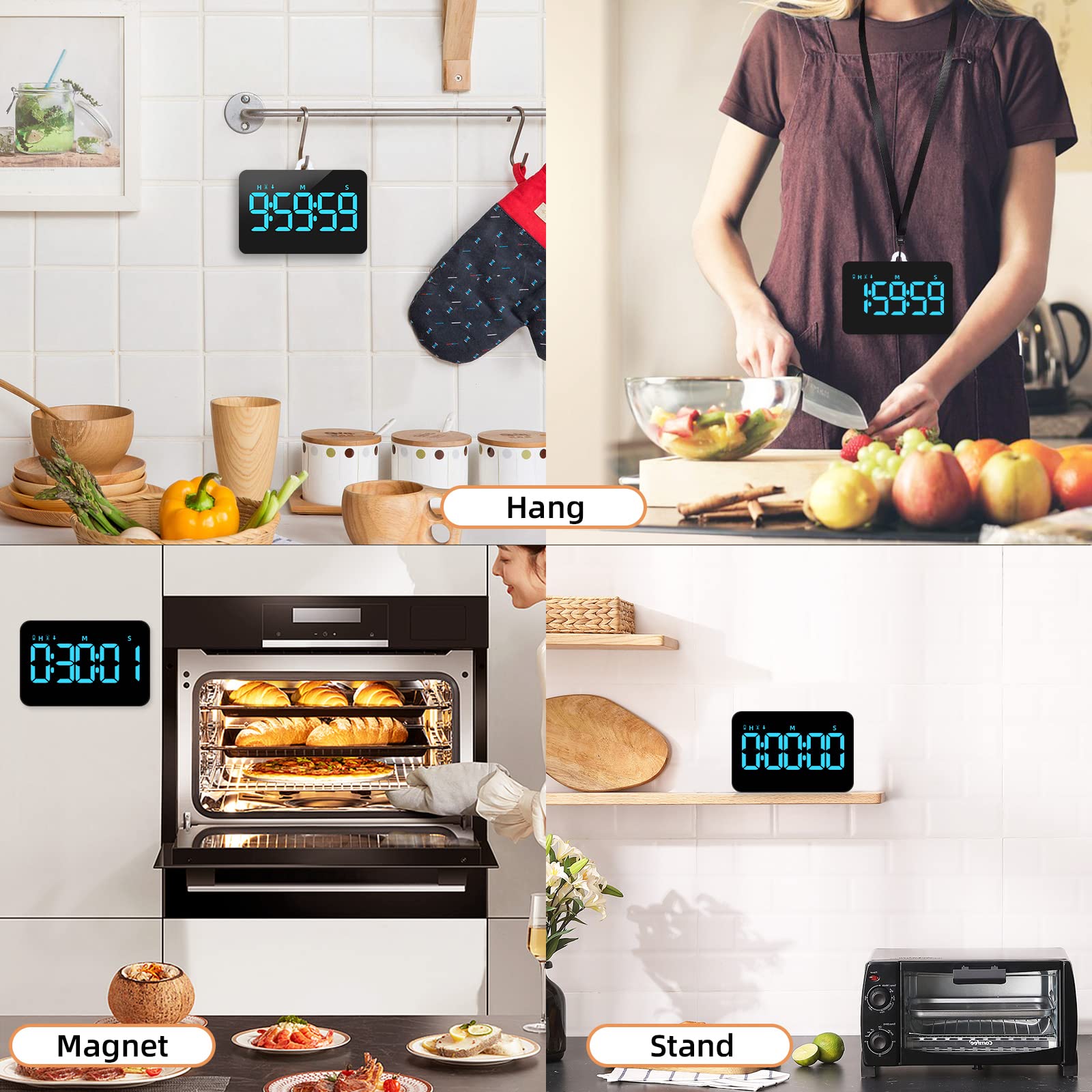 Rechargeable Digital Kitchen Timer with Magnetic Back - Countdown/Countup, 5