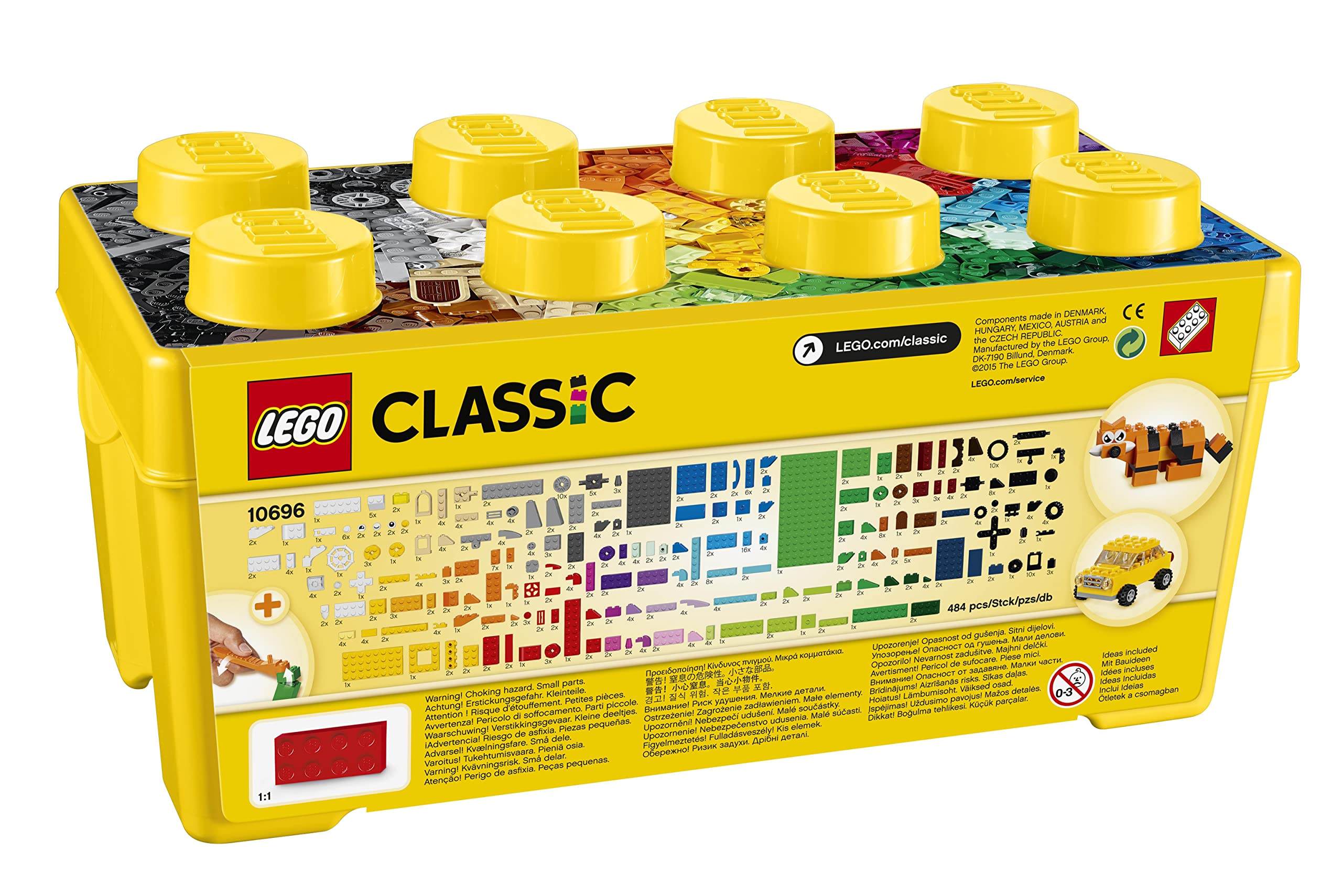 LEGO 10696 Classic Medium Creative Brick Box with Green Base, Cars & Animals - Building Toy for Kids Ages 4+ | STEM Learning, Birthday Gift & Creative Play for Preschoolers