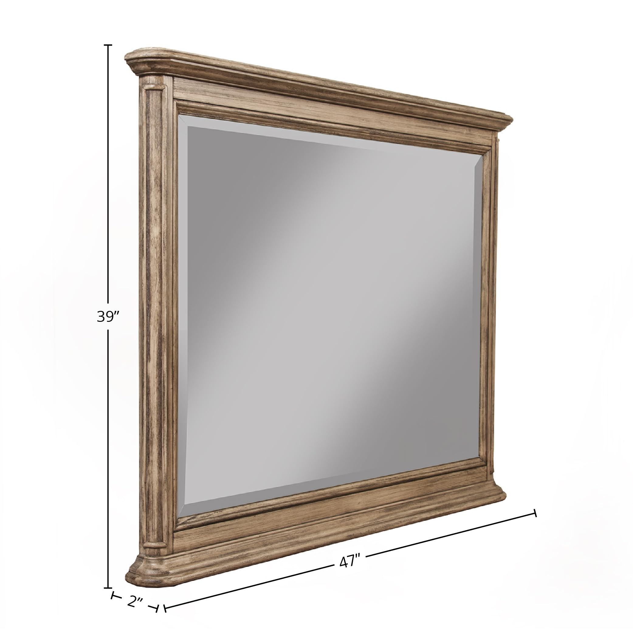 Alpine Furniture Melbourne Mahogany & Okoume Veneer Dresser Mirror in French Truffle Finish - Elegant Bedroom Vanity Mirror for Master Suite or Guest Room Decor