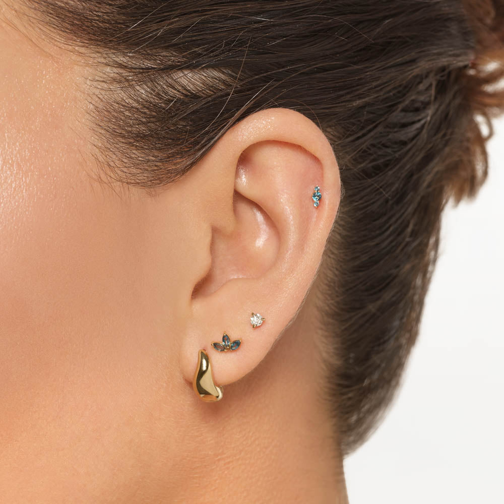 10k Gold Blue Topaz Triple Marquise Helix Stud Earrings - Elegant Dainty Jewelry for Women, Perfect for Parties, Weddings & Everyday Wear