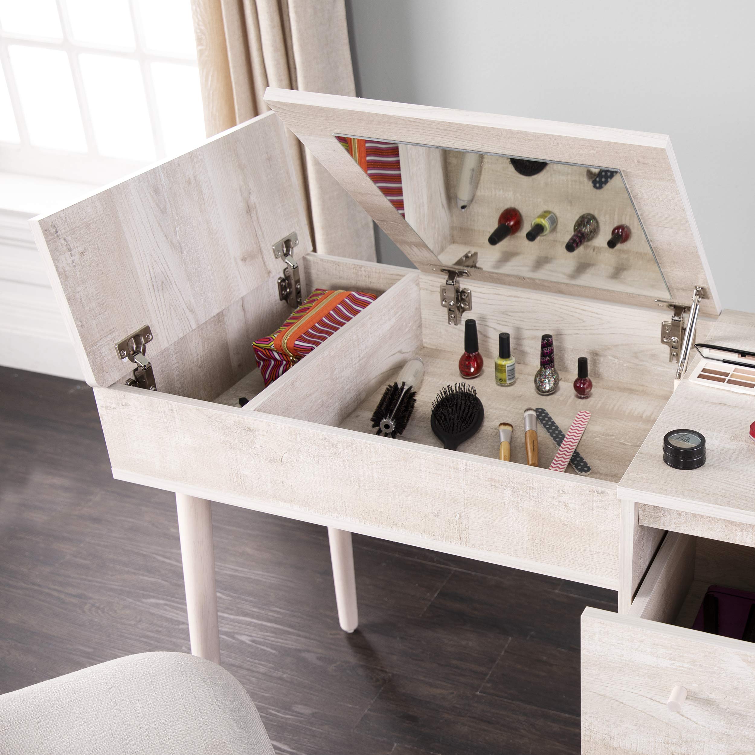 SEI Furniture Harzen Vanity Desk - Graywashed Finish, Modern Writing Desk with Drawers for Home Office, Bedroom & Dressing Room