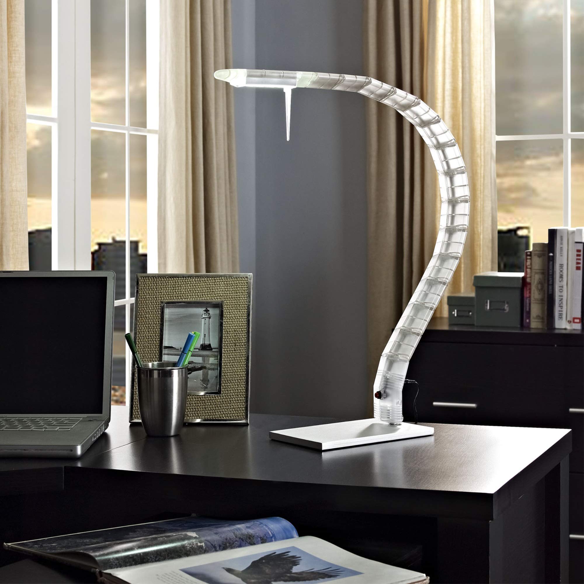 Ergode Adjustable Desk Lamp with Crystal-Clear LED Light - Dimmable Metal Arm Task Light for Office, Study, Reading & Nightstand (White)
