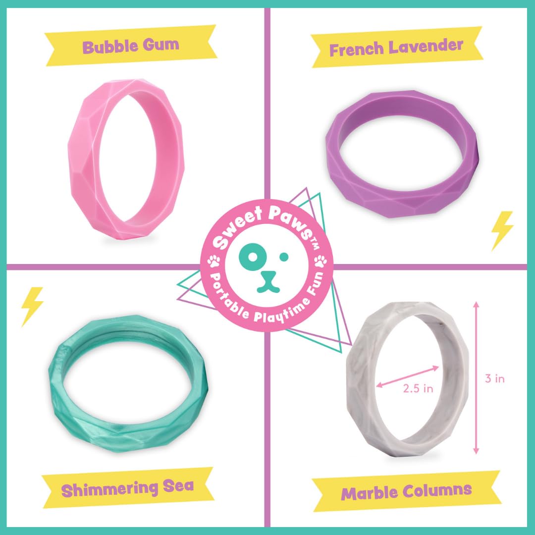 Sweet Paws Puppy Teething Rings - 4 Pack, Food Grade Silicone Chew Toys for Small to Medium Dogs, Puppy Teething Relief & Nipping Solution (0-6 Months) - 80s Retro Design - Perfect for Soothing Sore Gums & Training Playtime