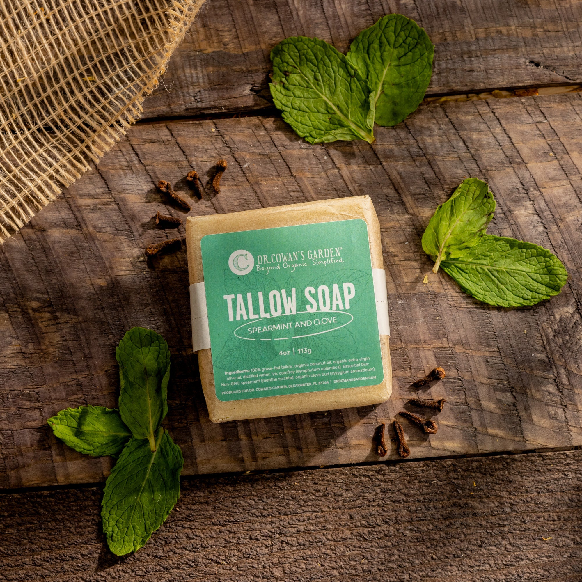 Organic Spearmint & Clove Tallow Soap Bar - All-Natural Handmade Soap for Sensitive Skin - Moisturizing & Antibacterial - Perfect for Dry Skin, Eczema & Acne Care - Home Spa & Gift Idea