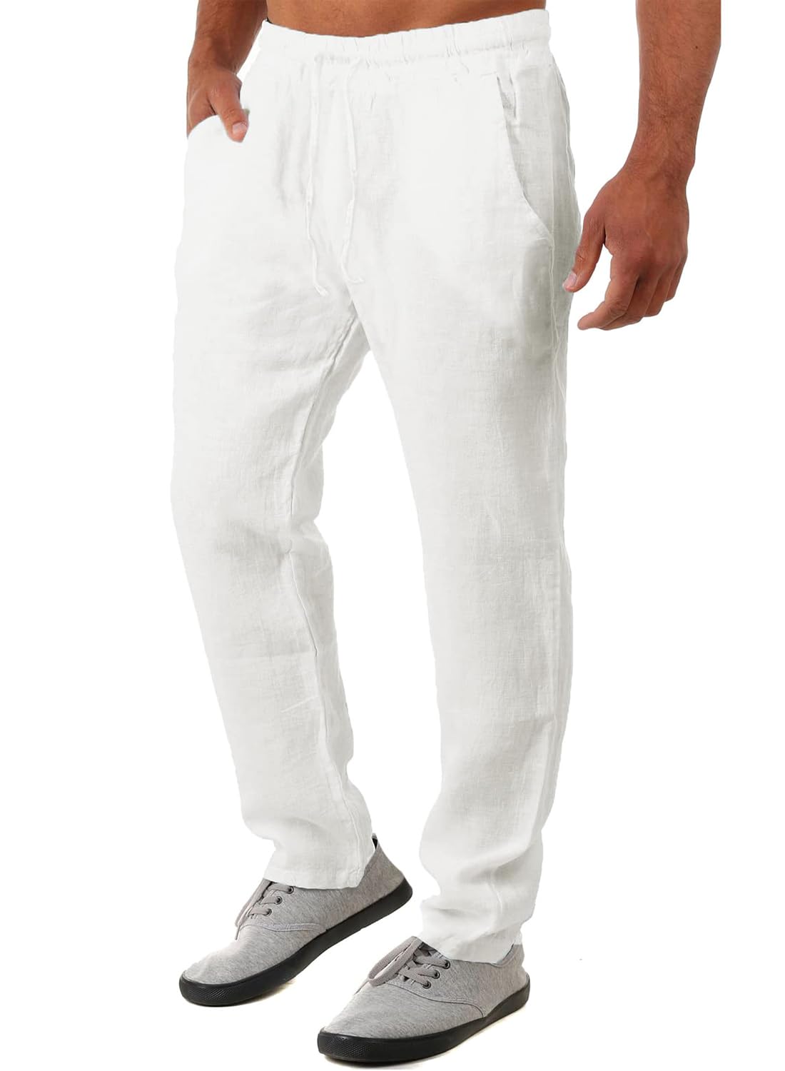 FANARCHER Men's Lightweight Cotton Linen Pants - Breathable Casual Drawstring Trousers with Pockets for Yoga, Beach & Lounge Wear | Comfortable Summer Pants for Travel & Relaxation