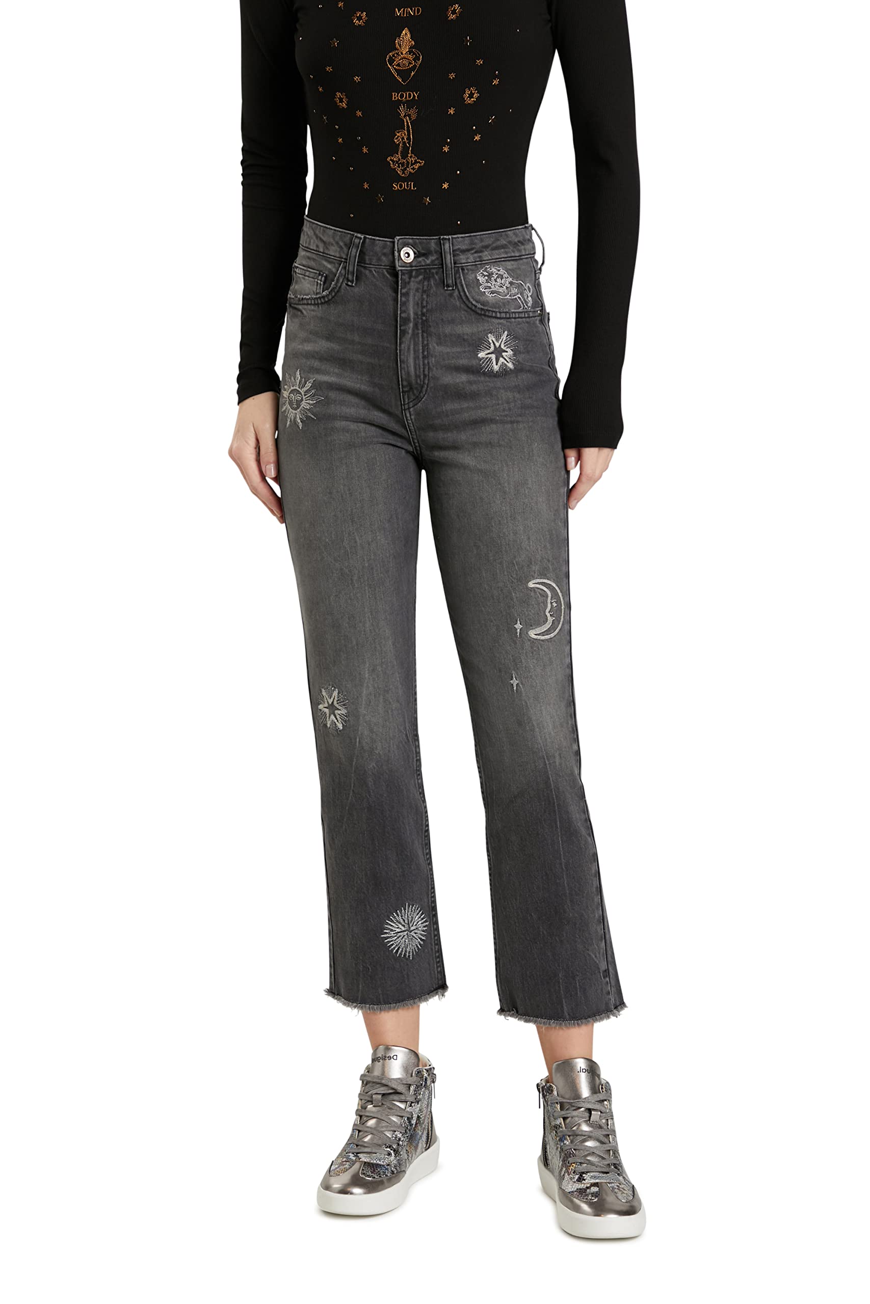 Desigual Women's High Waist Stretch Denim Pants - Comfortable Slim Fit Jeans for Casual Wear & Everyday Outfits