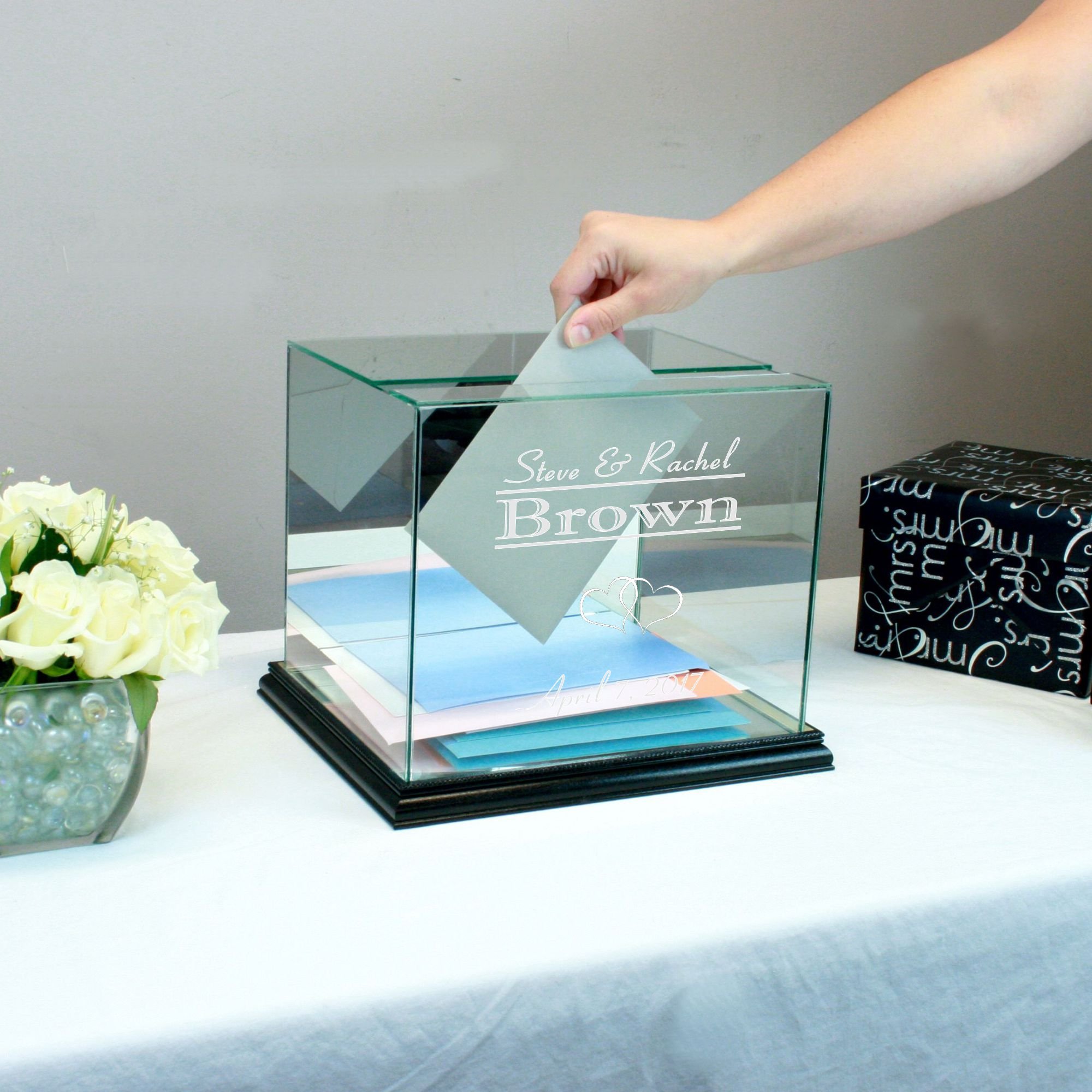 Personalized Black Glass Rectangle Wedding Card Box - Elegant Gift Box for Wedding, Bridal Shower, Anniversary & Special Events