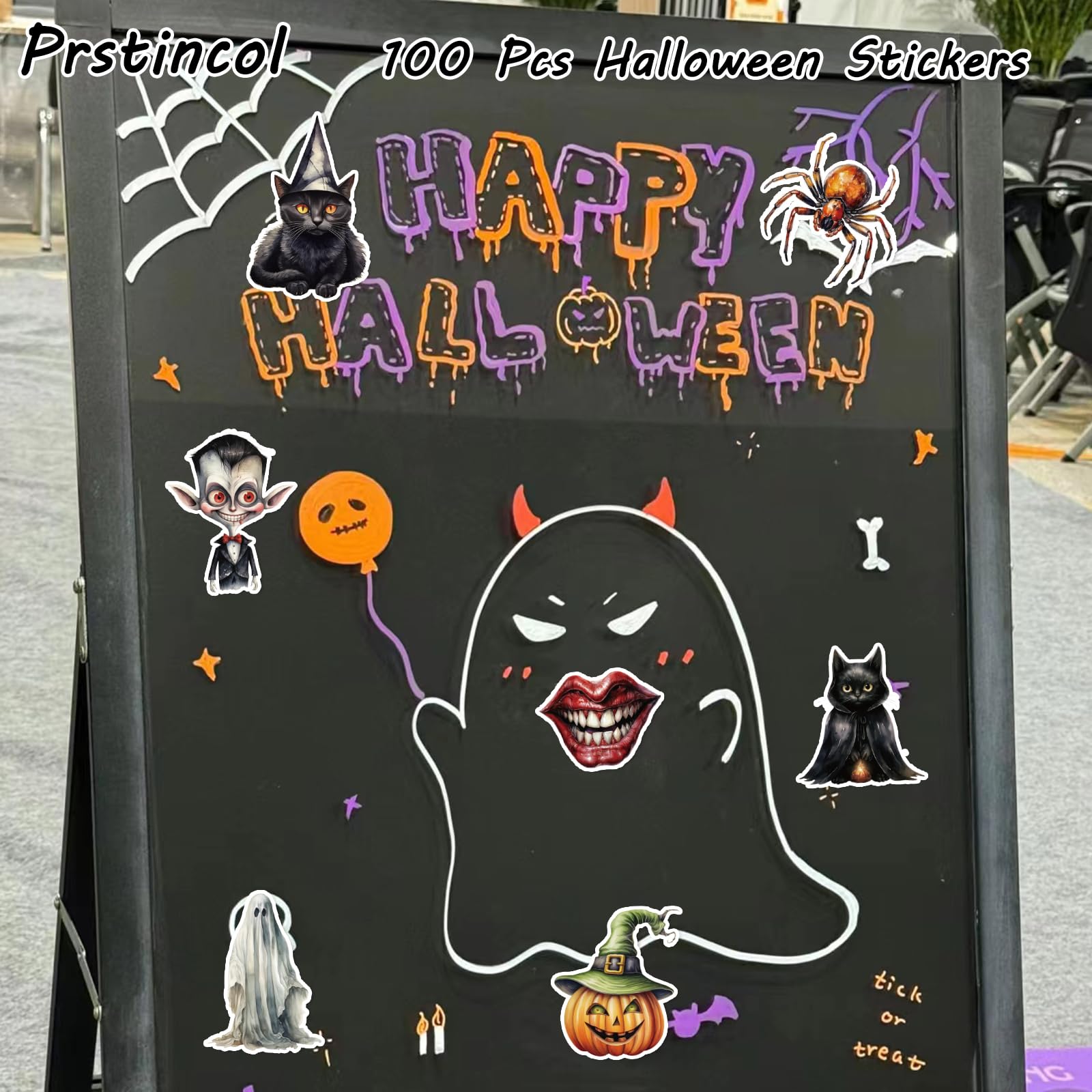 100 Pcs Halloween Stickers for Kids - Black Cat, Witch & Pumpkin Vinyl Stickers for Scrapbooking, Junk Journals, Collages - Waterproof Decals for Laptop, Water Bottles, Windows - Perfect for Halloween Party Favors & DIY Crafts
