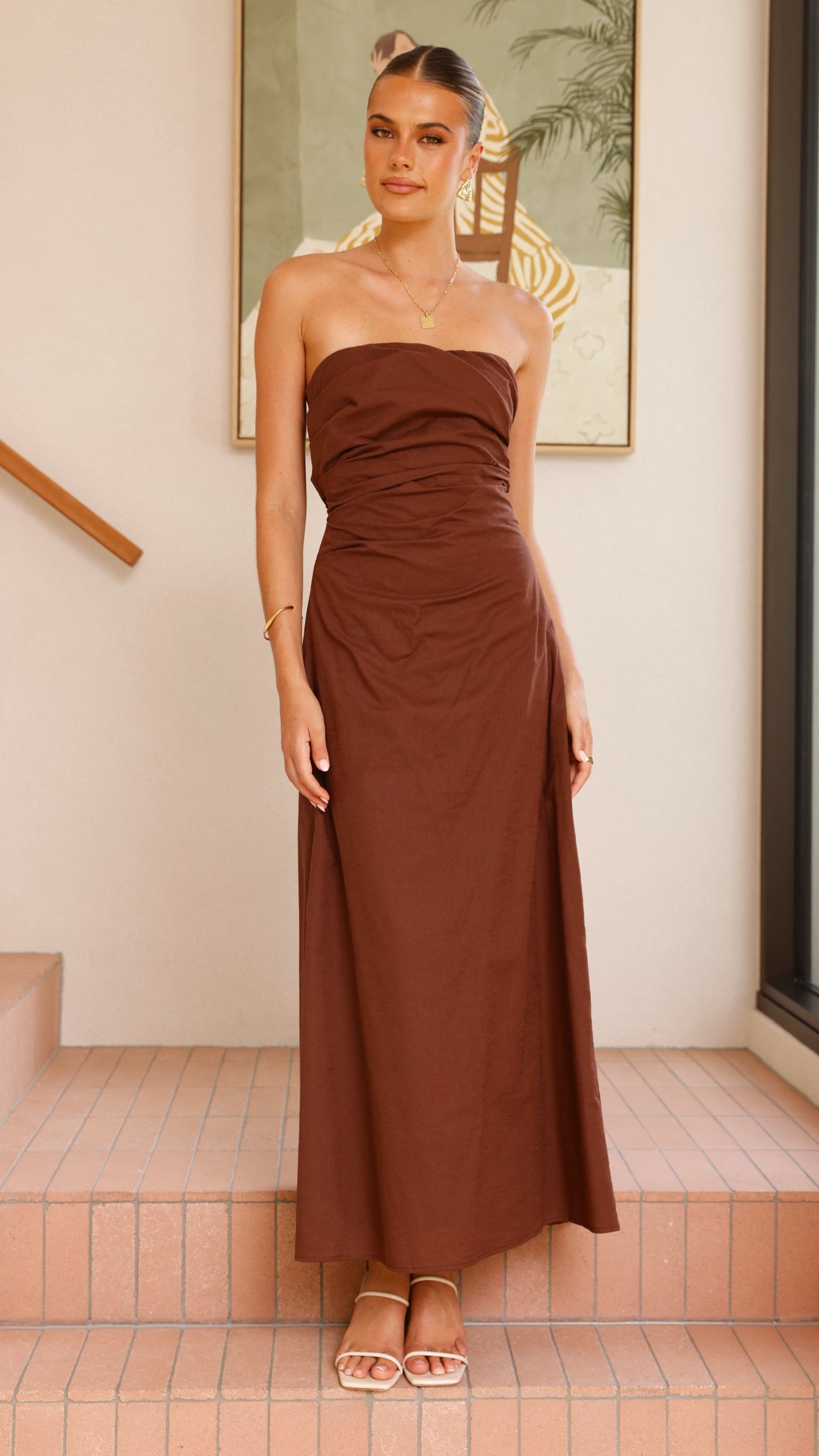 Bolivia Strapless Midi Dress for Women - Elegant Chocolate Brown Summer Party Dress - Perfect for Weddings, Cocktail Parties & Date Nights