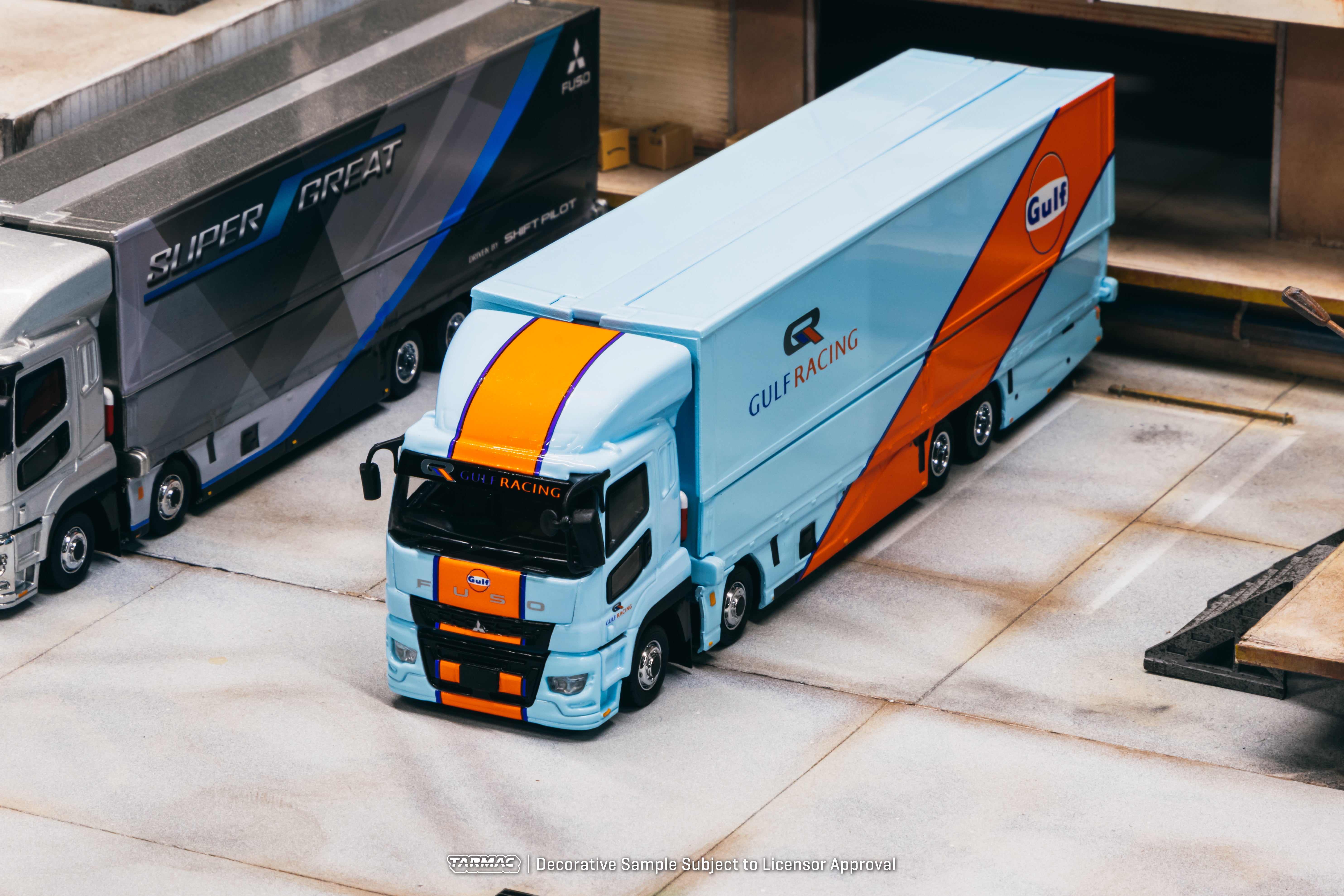 Tarmac Works 1/64 Scale Mitsubishi Fuso Super Great Gulf Racing Diecast Model Truck - Collectible Miniature for Display, Racing Enthusiasts & Toy Car Collections