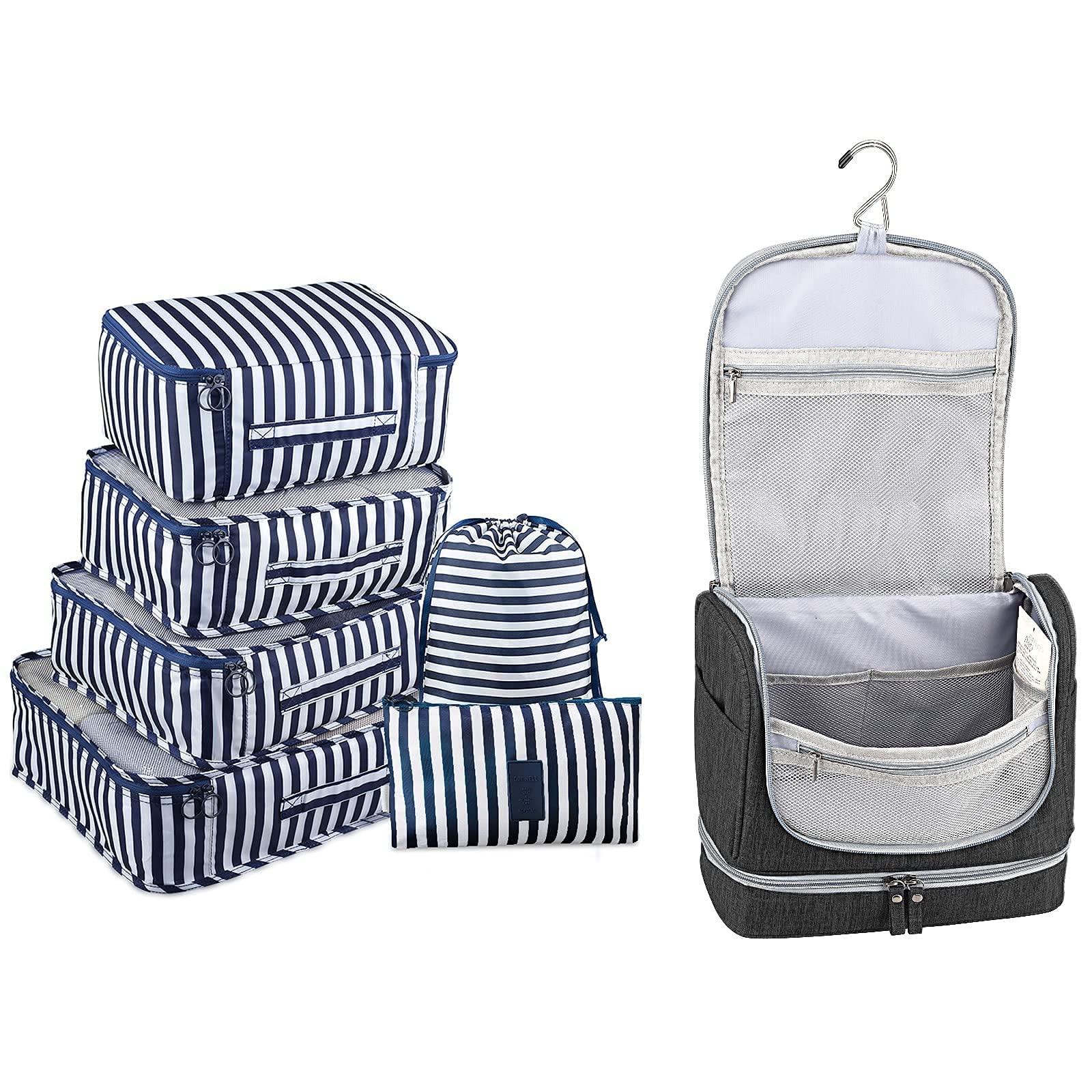Travel Packing Cubes Set & Toiletry Bag with Wet Compartment - Luggage Organizers for Suitcases, Cosmetic Bag & Dopp Kit - Perfect for Business Trips, Vacations & Weekend Getaways