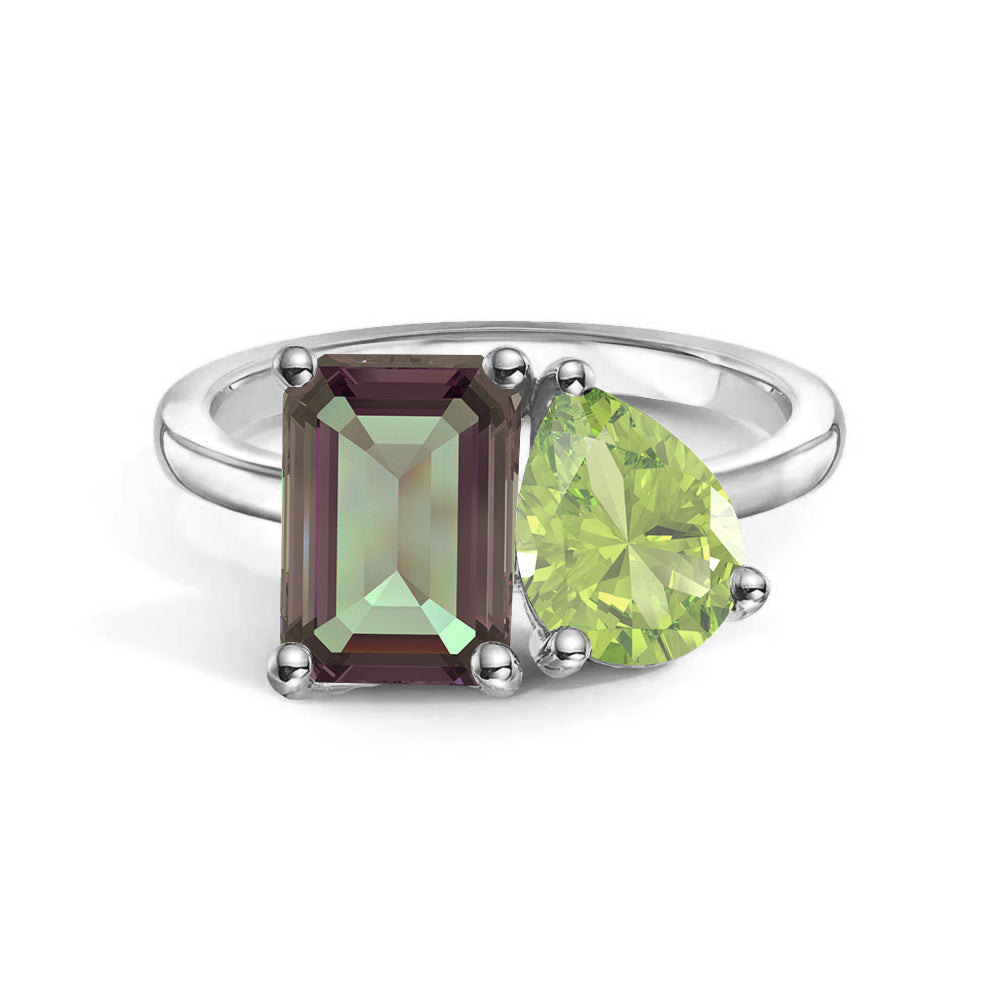 Personalized Alexandrite Toi et Moi Anniversary Ring - Custom Birthstone Jewelry for Couples, Engagements & Romantic Gifts
