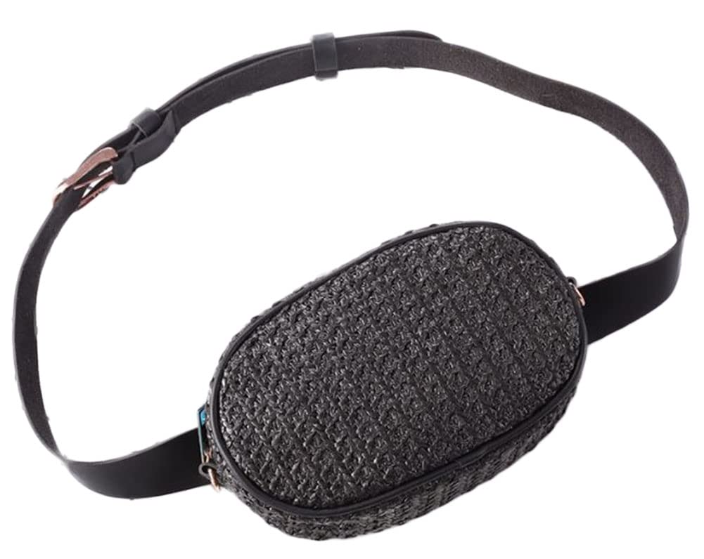 Straw Waist Fanny Pack for Women - Adjustable Belt Beach Bag with Zipper Pocket - Hands-Free Running Travel Crossbody Bag for Hiking, Festival, Shopping & Outdoor Activities