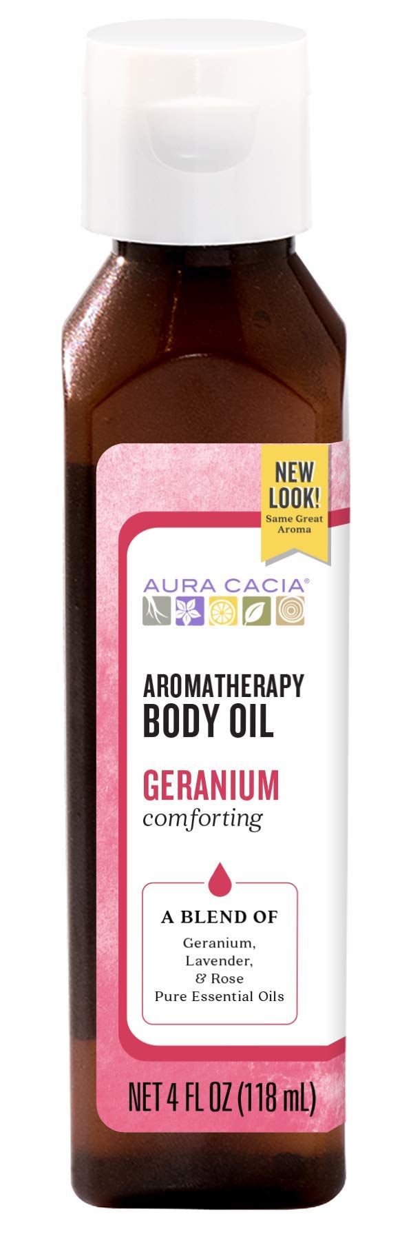 Aura Cacia Geranium Body Oil for Relaxation & Moisturizing - 4 fl oz - Perfect for Massage, Aromatherapy & Skin Care