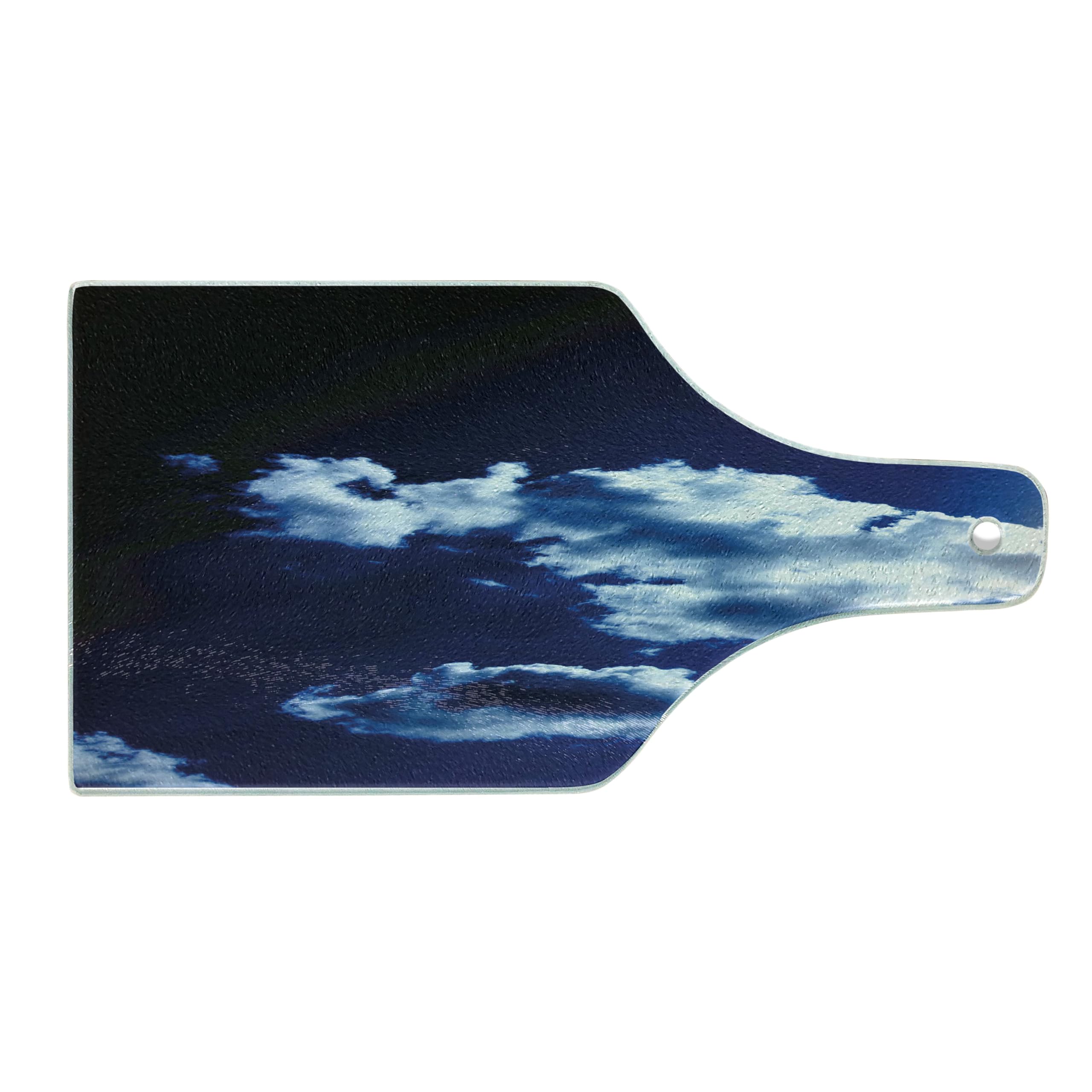Ambesonne Dark Blue Tempered Glass Cutting Board - Sky & Dramatic Clouds Sunset Sunrise Design - Decorative Serving Board for Kitchen & Dining - Wine Bottle Shape - Blue, Dark Blue & White - Perfect for Cheese Platters, Charcuterie Boards & Wine Pairings