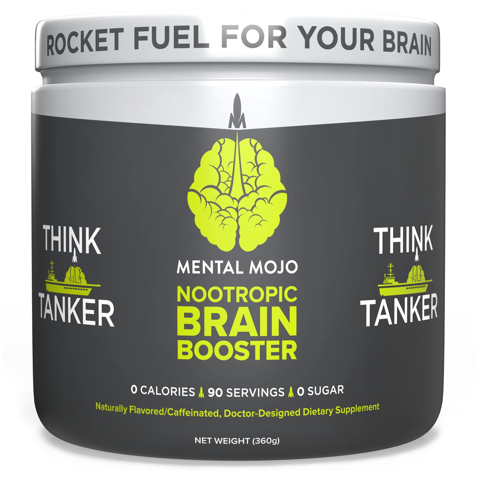 Nootropic Brain Booster Supplement (90 Servings) - Energy & Focus Drink Mix for Memory Enhancement - Sugar Free, Zero Calories - Kiwi Strawberry Flavor | Ideal for Studying, Work Productivity & Mental Performance