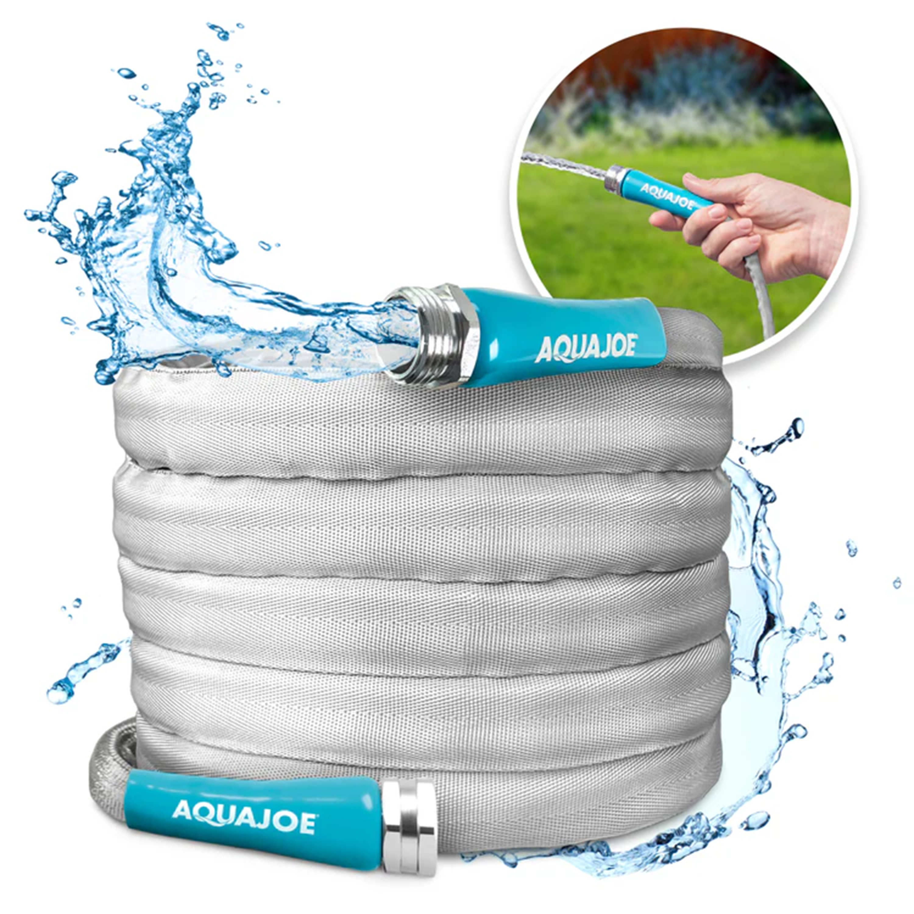 Aqua Joe AJFJH25 PRX Xtreme Fiberjacket 25-Foot Heavy Duty Garden Hose with Metal Fittings - Perfect for Watering Lawns, Gardens, and Outdoor Cleaning