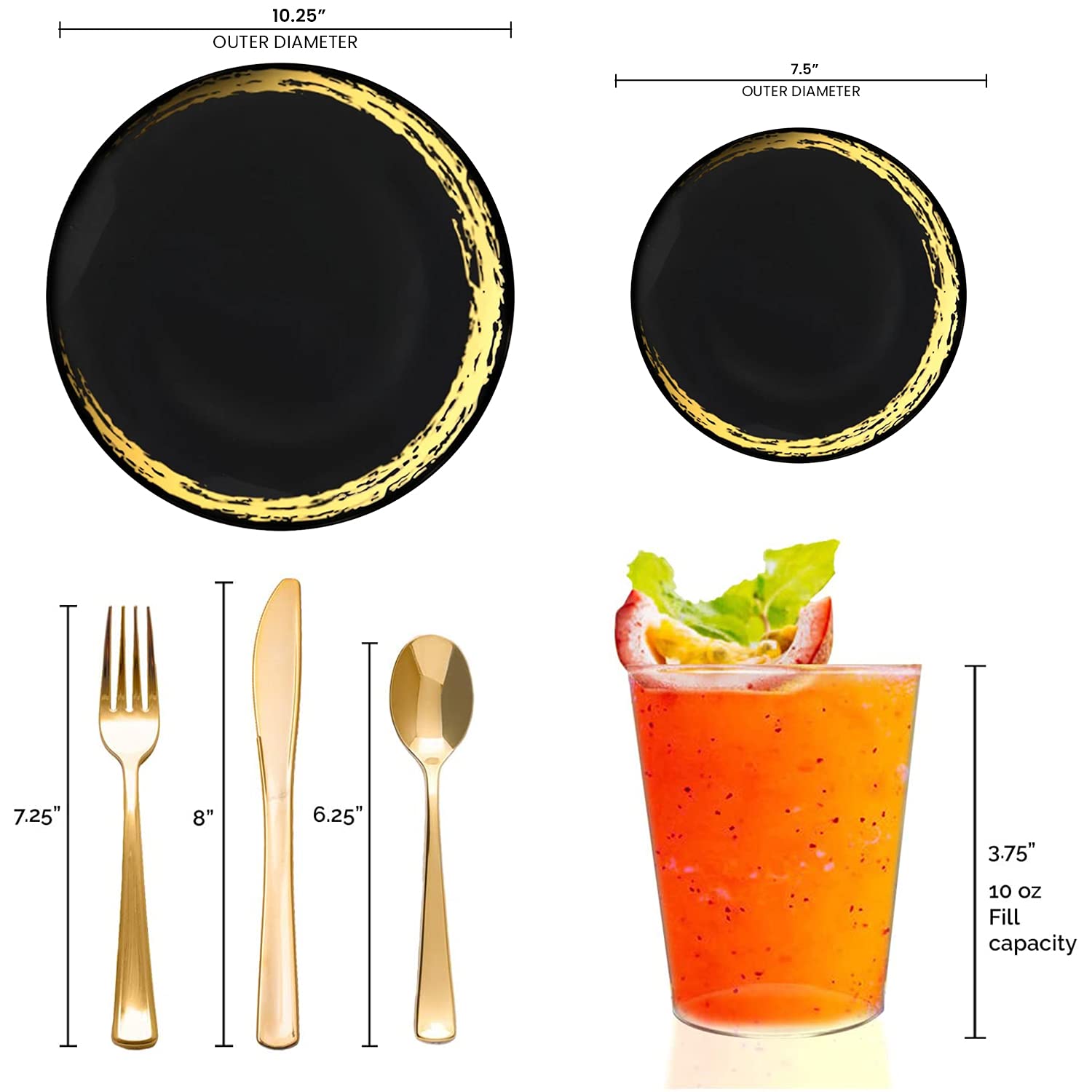 Smarty Had A Party Disposable Plastic Plates - Elegant Moonlight Design Dinnerware Set for 60 Guests | Premium Black & Gold Plates for Weddings, Birthdays, Baby Showers & Special Events | Perfect for Indoor/Outdoor Celebrations & Catering Services
