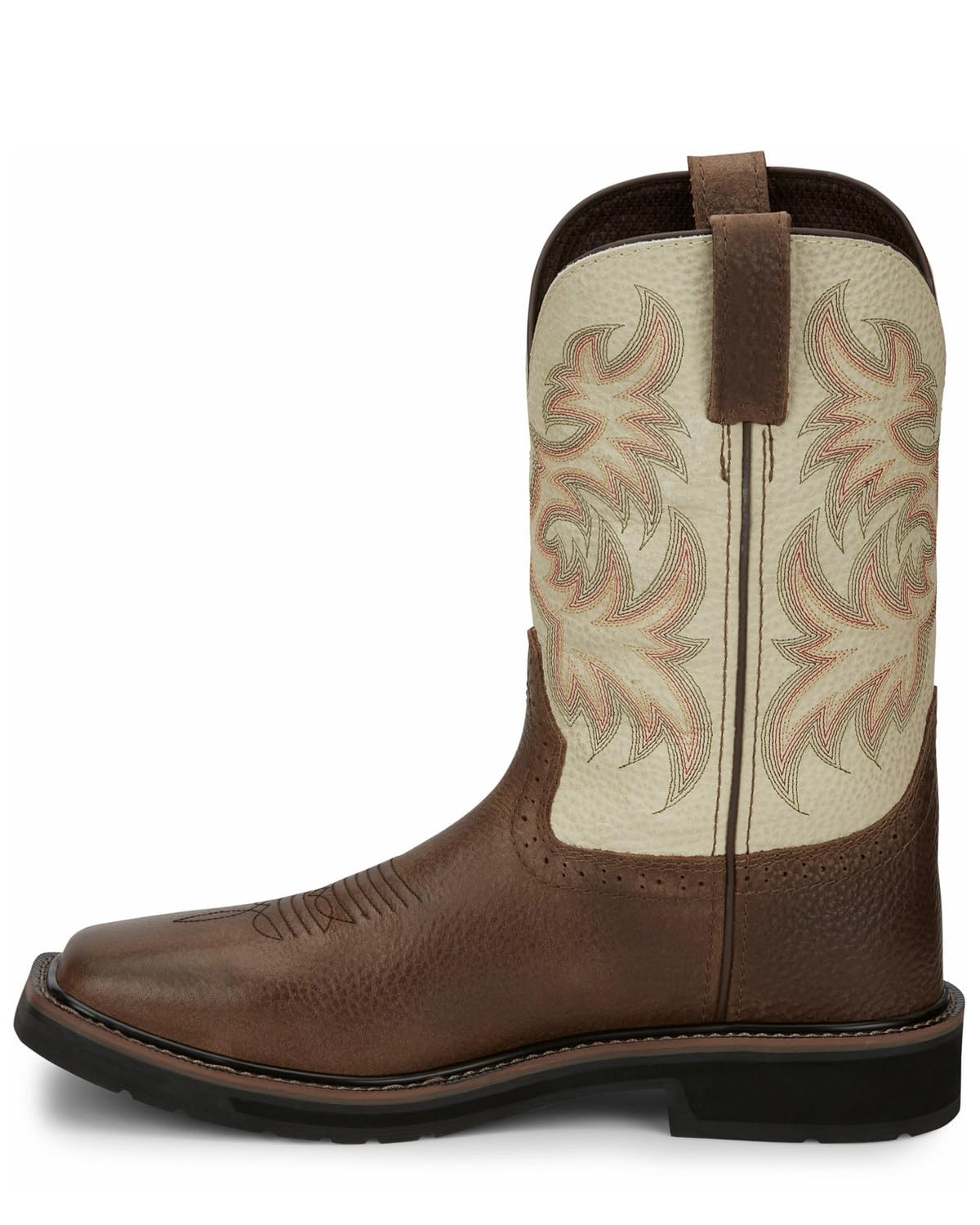 Justin Men's Stampede Square Toe White Work Boots - Durable Safety Shoes for Construction, Ranch & Outdoor Work