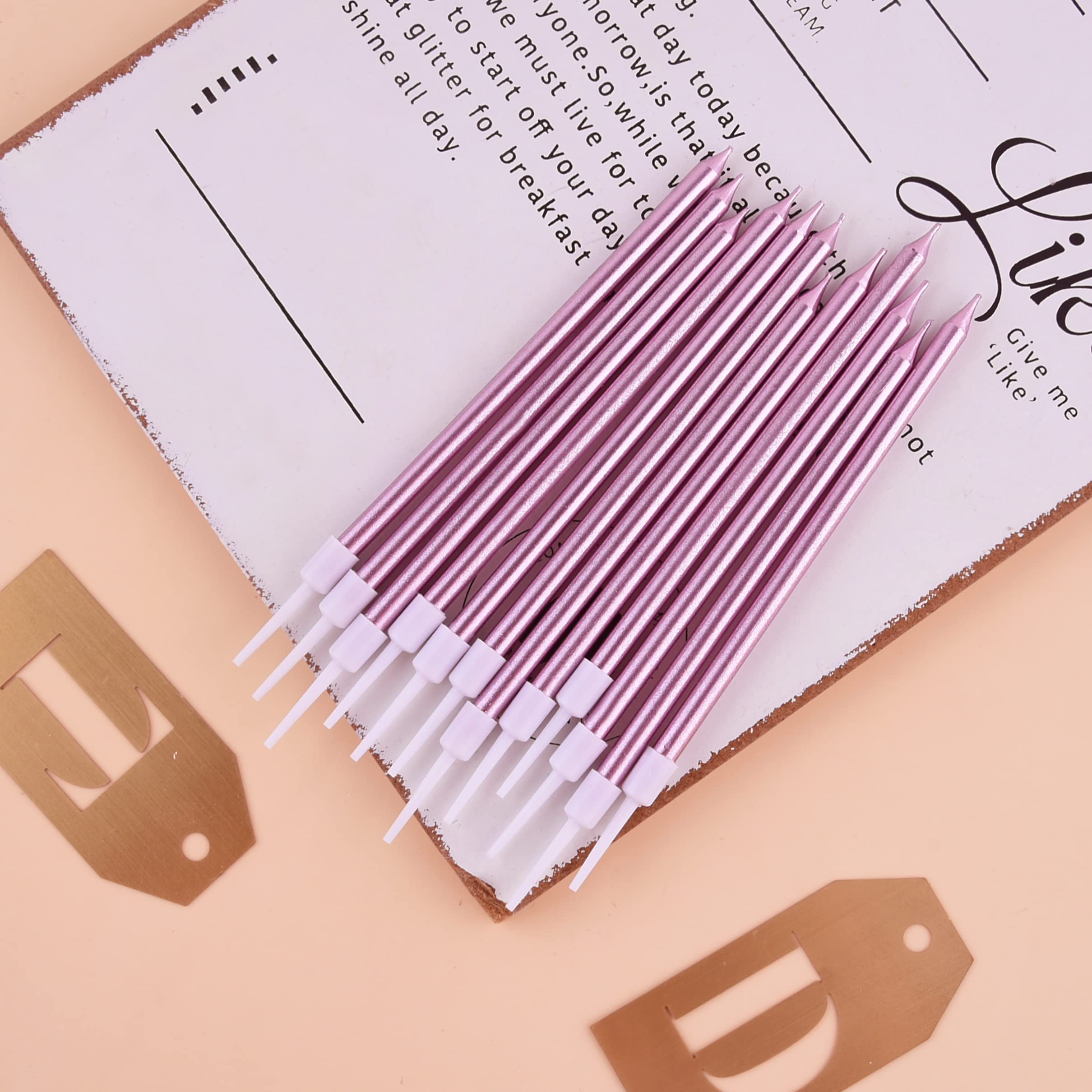 Rose Gold Thin Birthday Candles for Cakes & Weddings