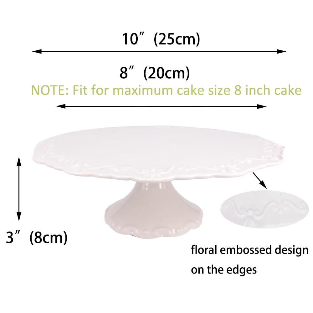 8 Inch Round White Ceramic Cake Stand - Elegant Cupcake & Dessert Display Plate for Snacks, Cookies, Cakes | Perfect for Baby Showers, Birthday Parties, Wedding Decorations & Buffet Table Centerpieces