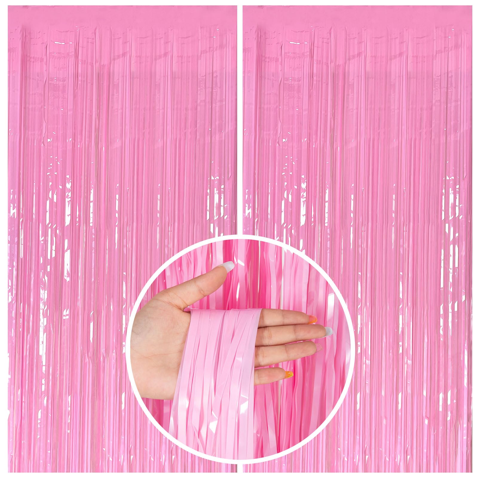 Pink Foil Fringe Curtains Backdrop - Tinsel Streamers for Birthday Party Decorations, Graduation, Bridal Shower | Perfect for Photo Booths, Stage Backgrounds & Event Decor