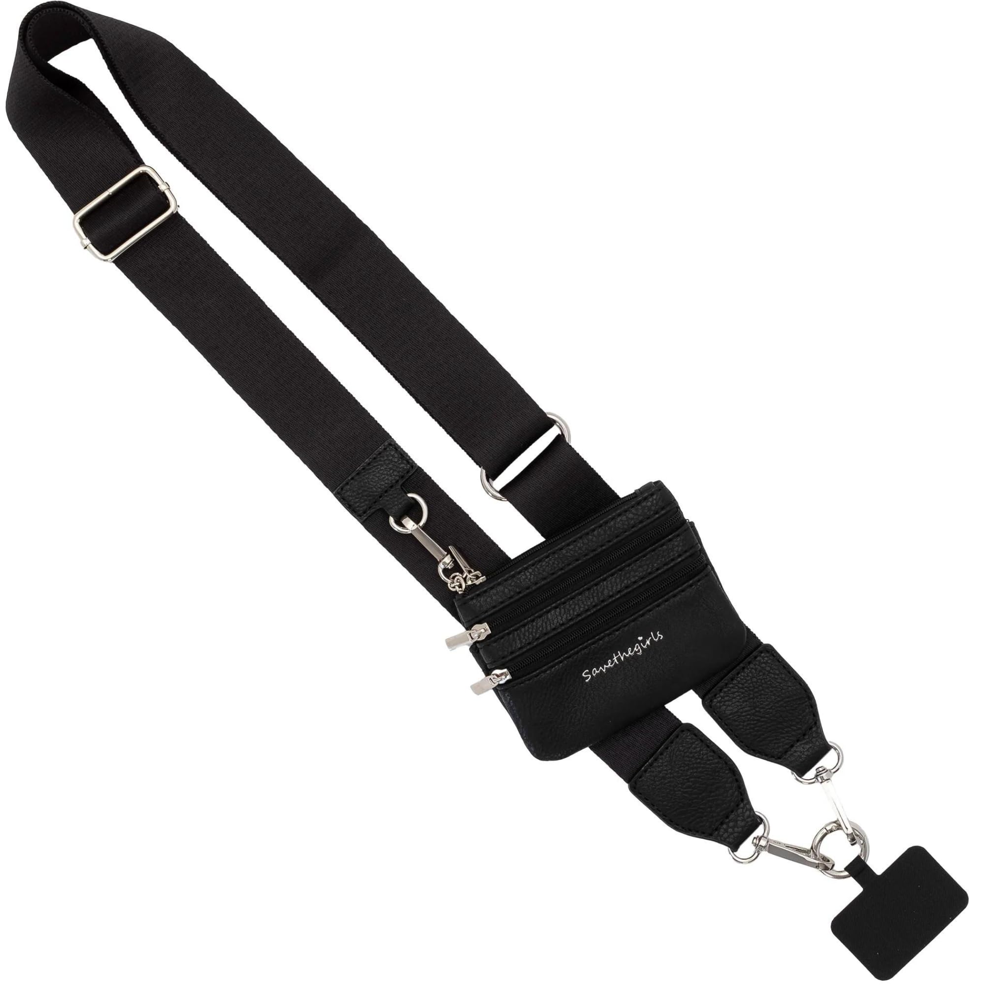 Clip & Go Phone Strap with Zipper Wallet Pouch – Cross Body Phone String Chain Purse Badge Holder – Medium Black Strap for Hands-Free Convenience at Work, Travel, and Events