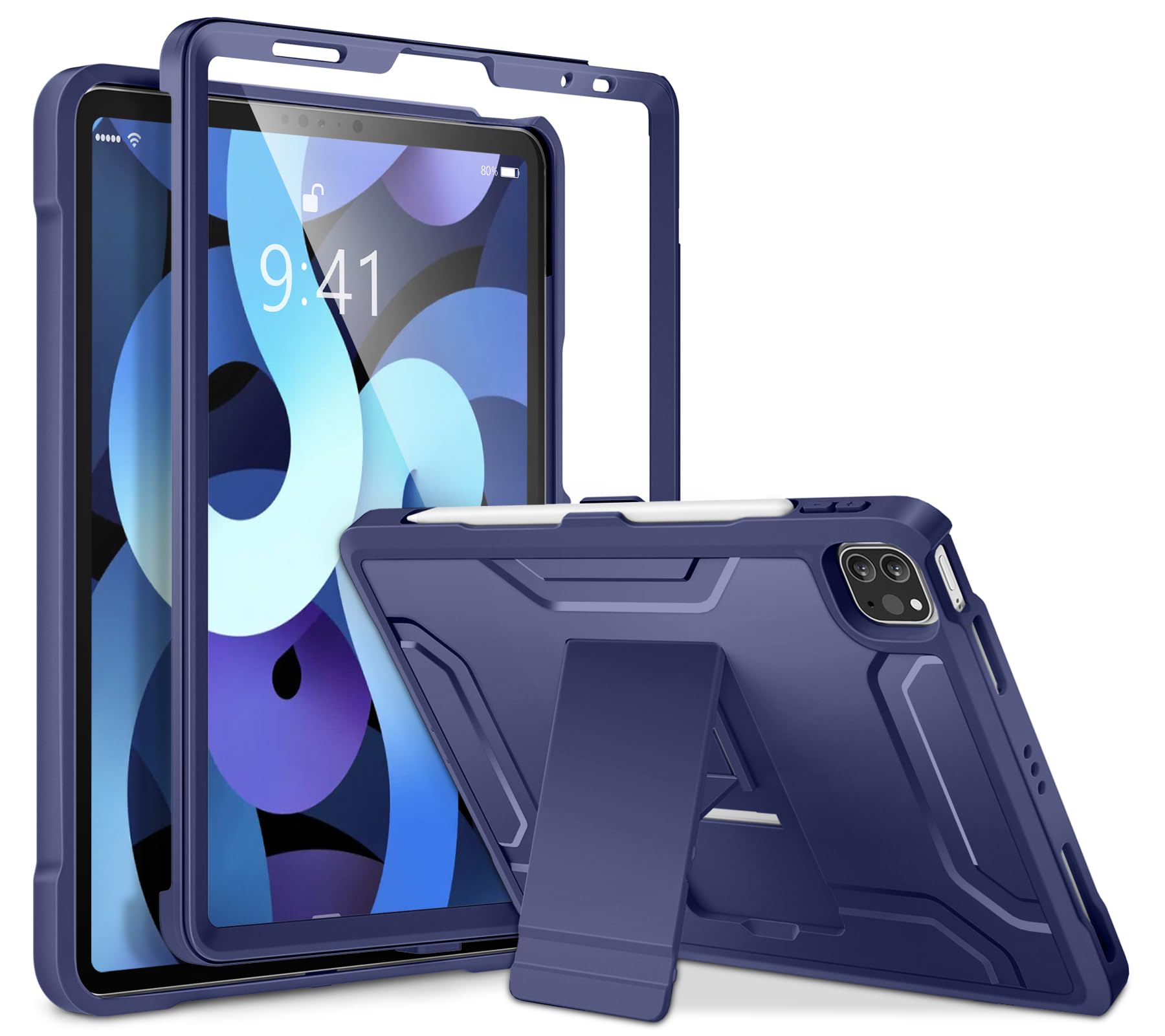 DTTO Shockproof iPad Air 5th/4th Gen Case (2022/2020) & iPad Pro 11 Case (2021/2020/2018) - 10.9 Inch Protective Cover with Pencil Holder & Screen Protector | Royal Blue | Perfect for Work, School & Travel Protection