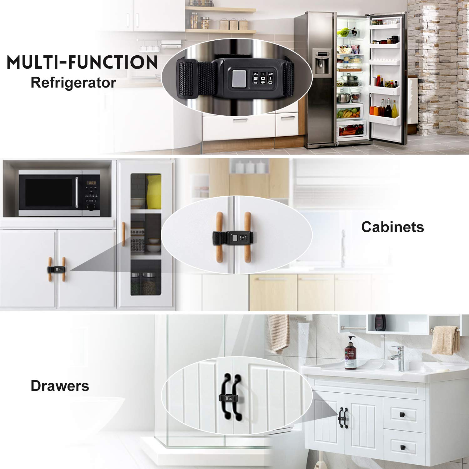 Child Safety Refrigerator Door Lock - Baby Proof Cabinet Latches for Kitchen, Fridge & Oven | Multi-Functional Cabinet Lock for Closed Handle Doors | Perfect for Childproofing Your Home