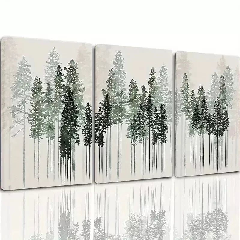 3-Piece Pine Trees Watercolor Forest Nature Wall Art Set - Framed Canvas 50x70cm (20x28in) - High Quality Print, 100% Australian Made - Ready to Hang - Perfect for Living Room, Bedroom & Office Decor