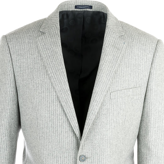 Canaletto Sangria Elbow Patches Appliqued Light Gray Stripe Flannel Wool Jacket for Men - Vintage Style Winter Coat with Unique Elbow Design, Perfect for Casual Outings & Cold Weather (CN1418/1)