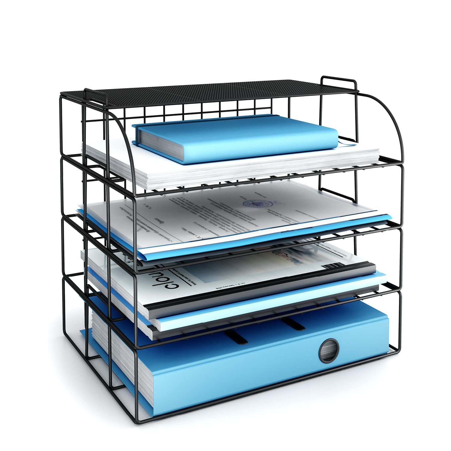 4-Tier Black Wire Desk Organizer - File & Paper Tray for Home Office | Letter Tray, Magazine Holder & Document Organizer | Perfect for Office, Study & Workspace Organization