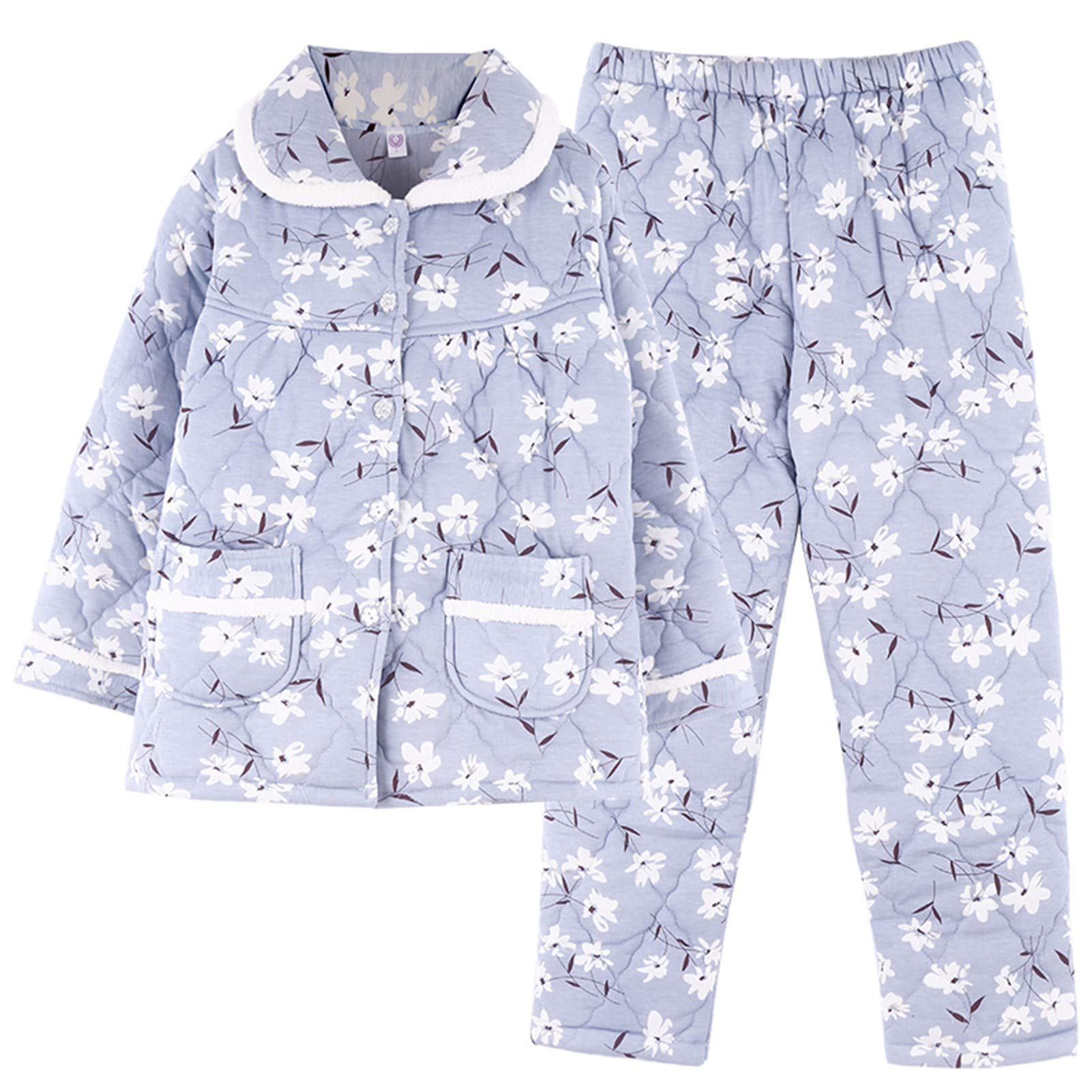 Cozy 3-Layer Quilted Cotton Pajama Set for Women - Warm Winter Sleepwear with Floral Design | Perfect for Lounging at Home & Cold Weather Nights